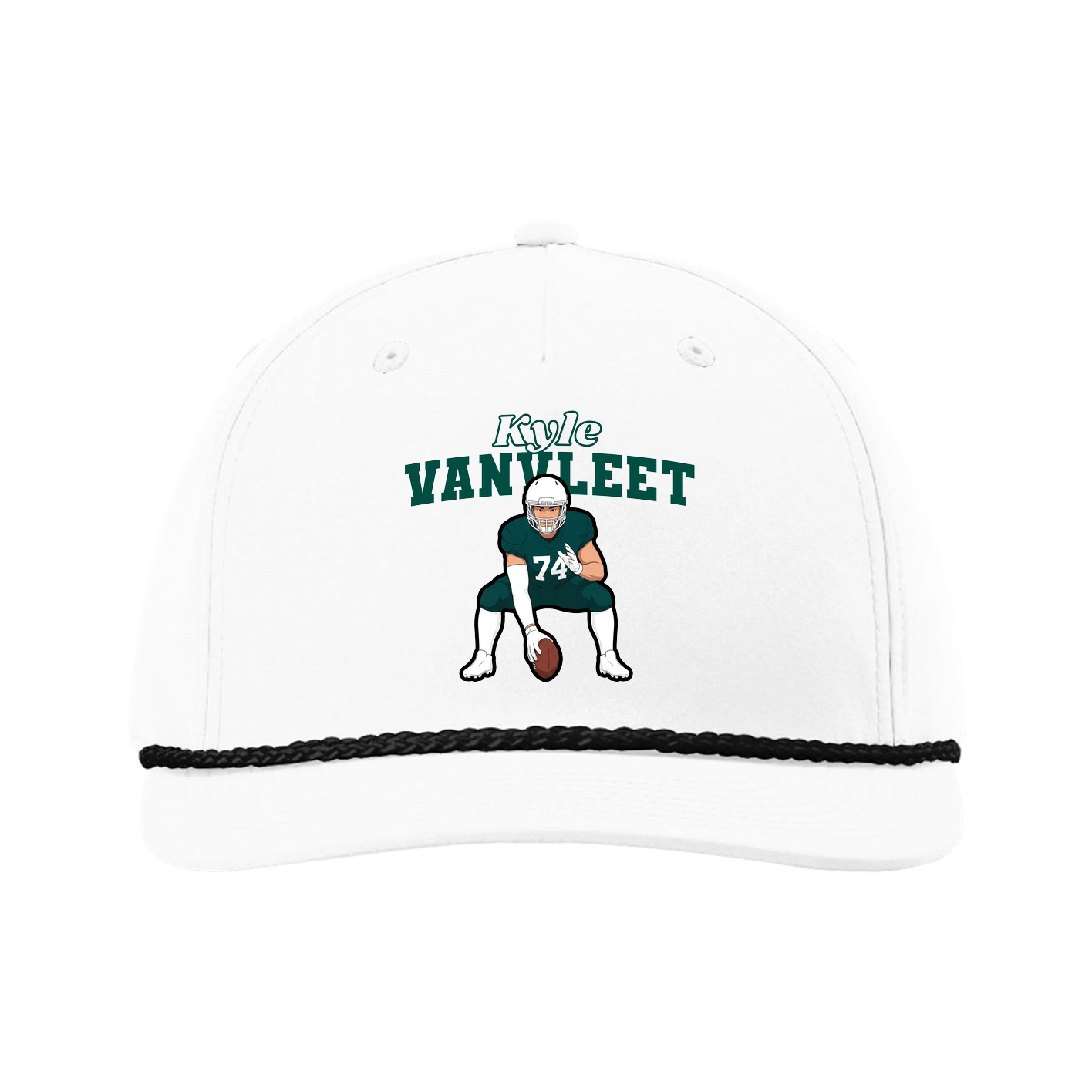 Five-Panel Classic Rope Cap — Name Arch in White