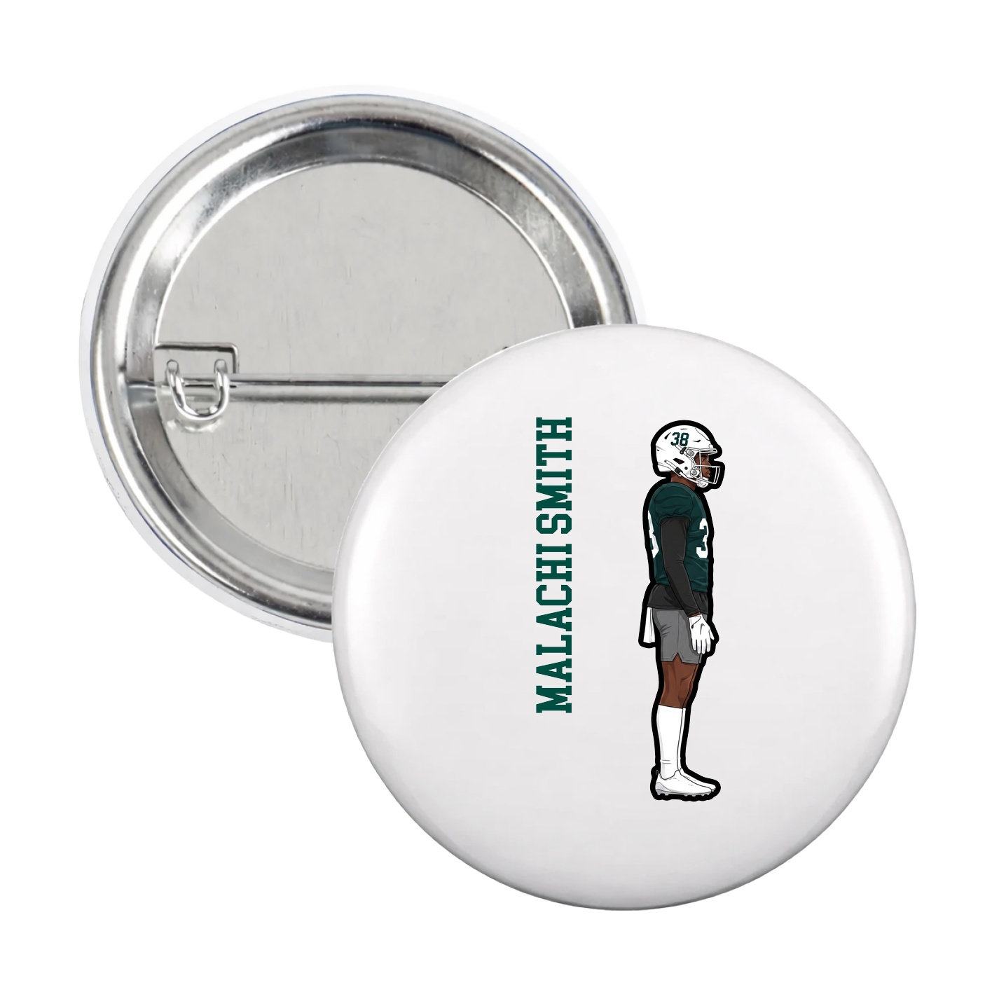 Game Day Button — Name Vertical in White