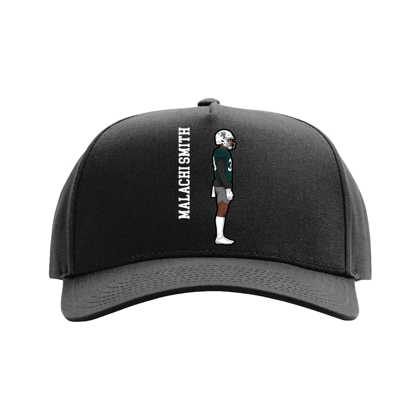 Full Fabric Five-Panel Champ Cap — Name Vertical in Black