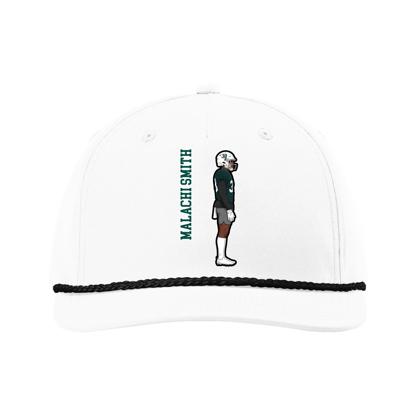 Five-Panel Classic Rope Cap — Name Vertical in White