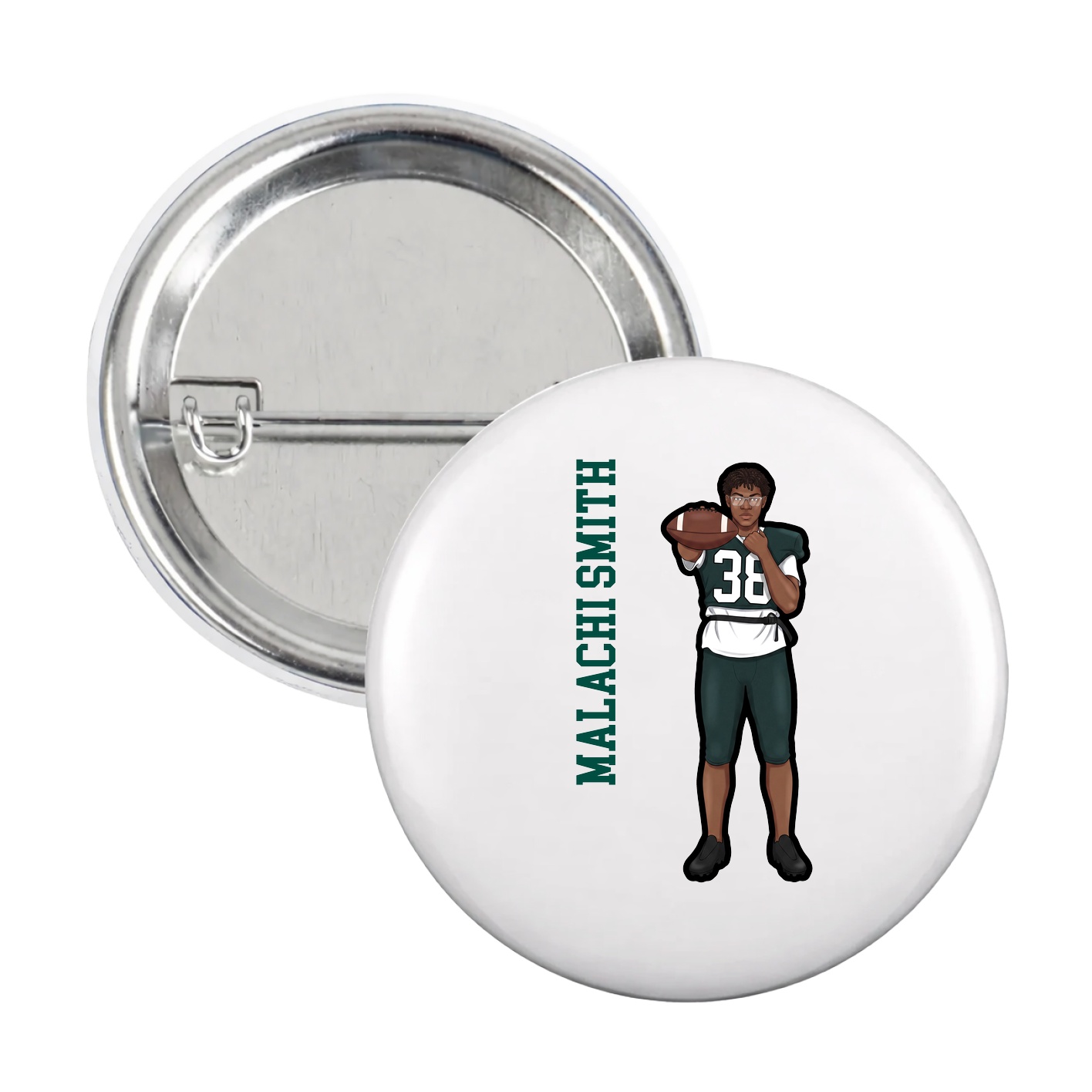 Game Day Button — Name Vertical in White