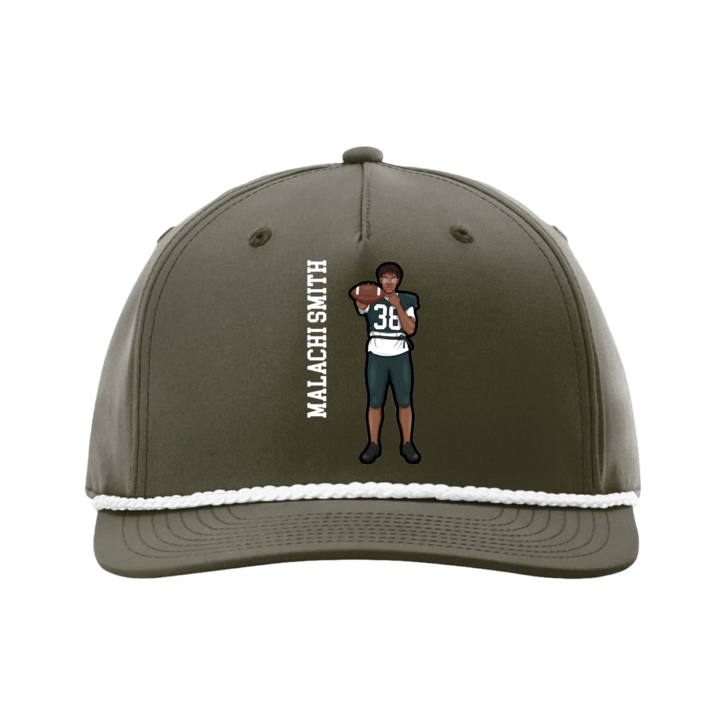 Five-Panel Classic Rope Cap — Name Vertical in Green