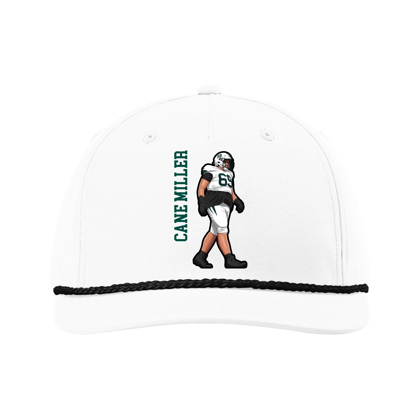 Five-Panel Classic Rope Cap — Name Vertical in White