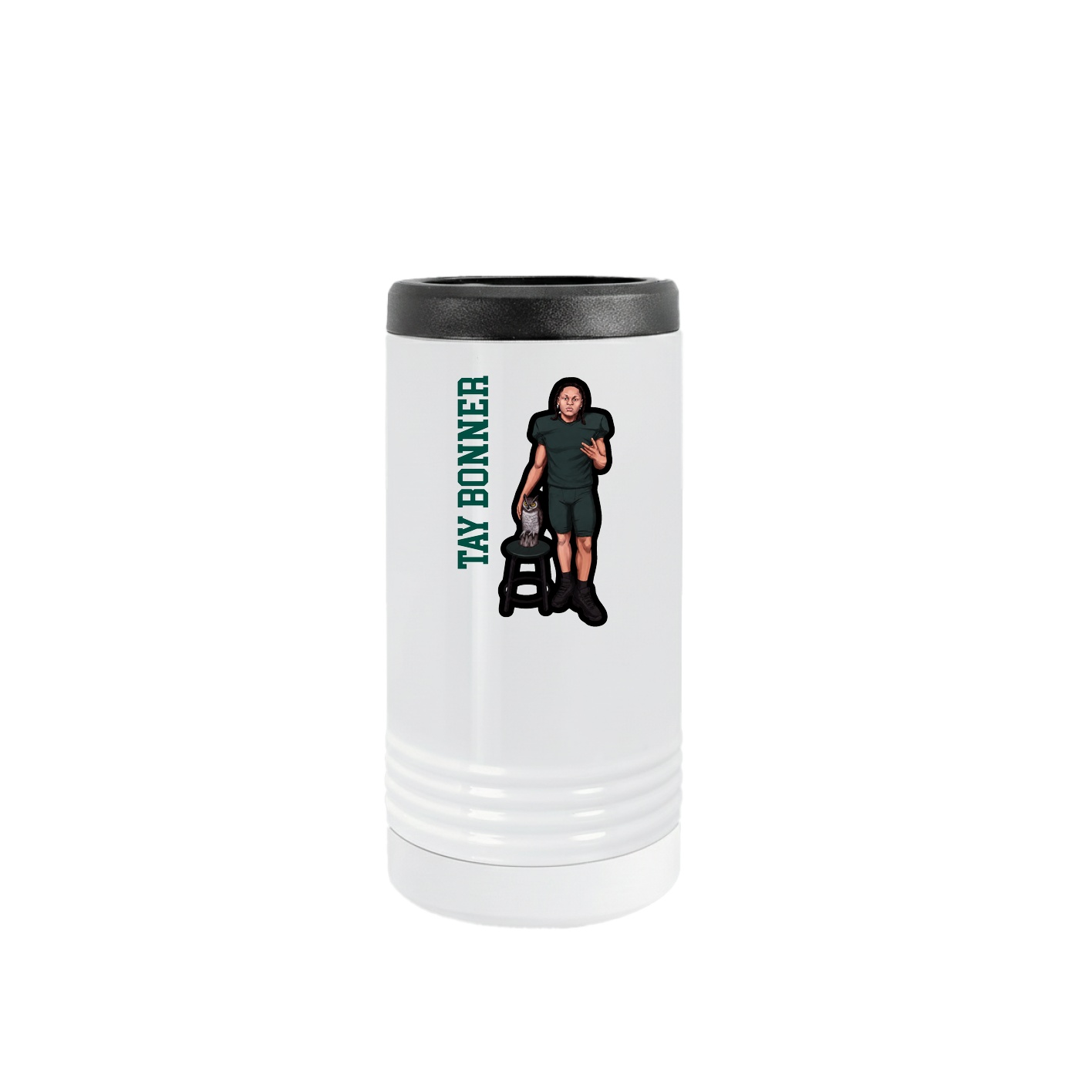 Slim Beverage Holder — Name Vertical in White
