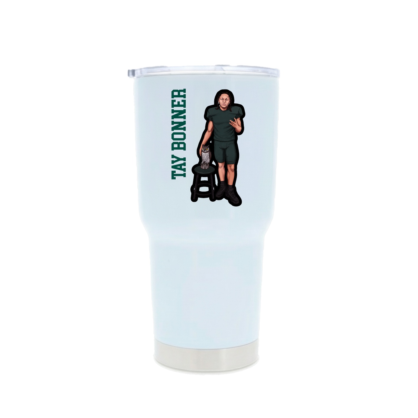 30oz Stainless Steel Tumbler — Name Vertical in White