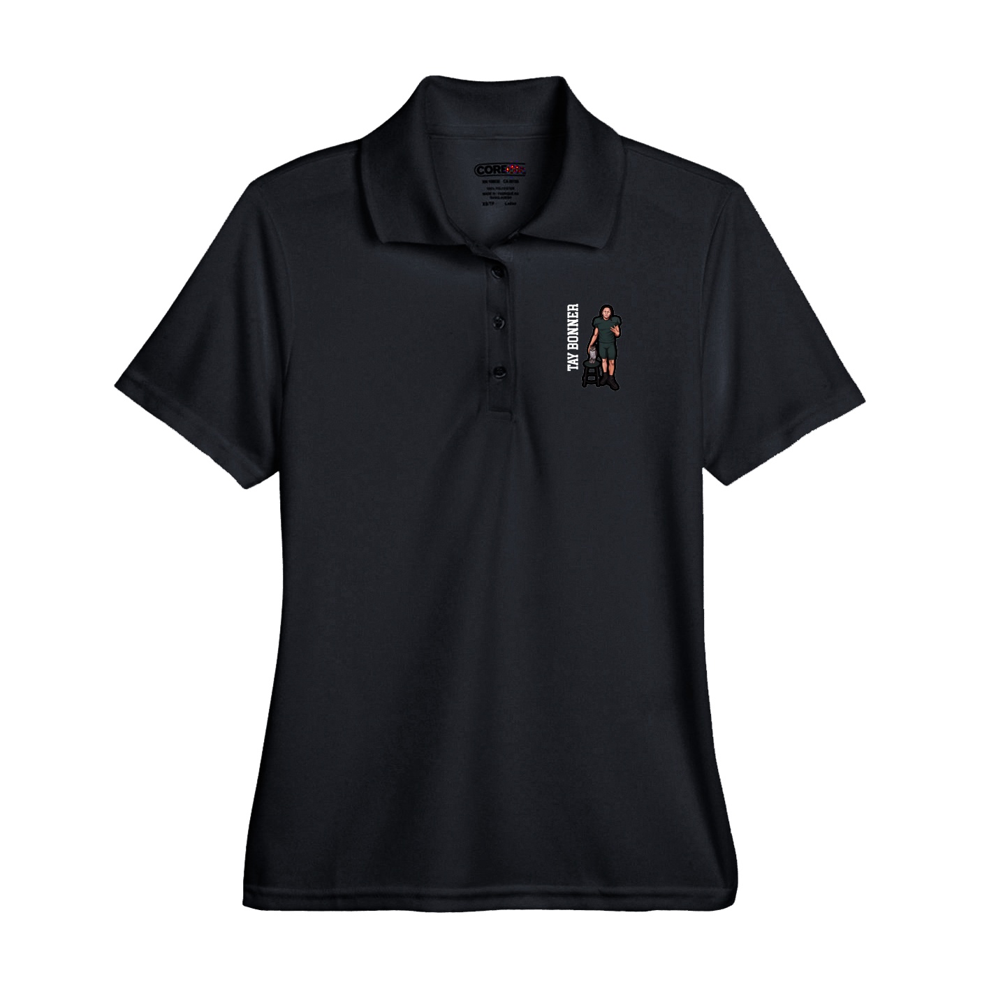 Performance Polo — Name Vertical in Black
