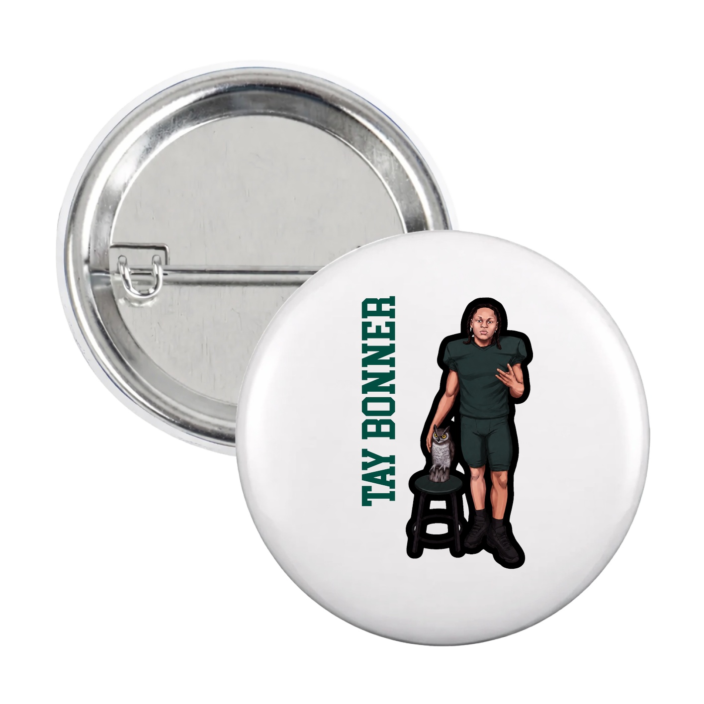 Game Day Button — Name Vertical in White