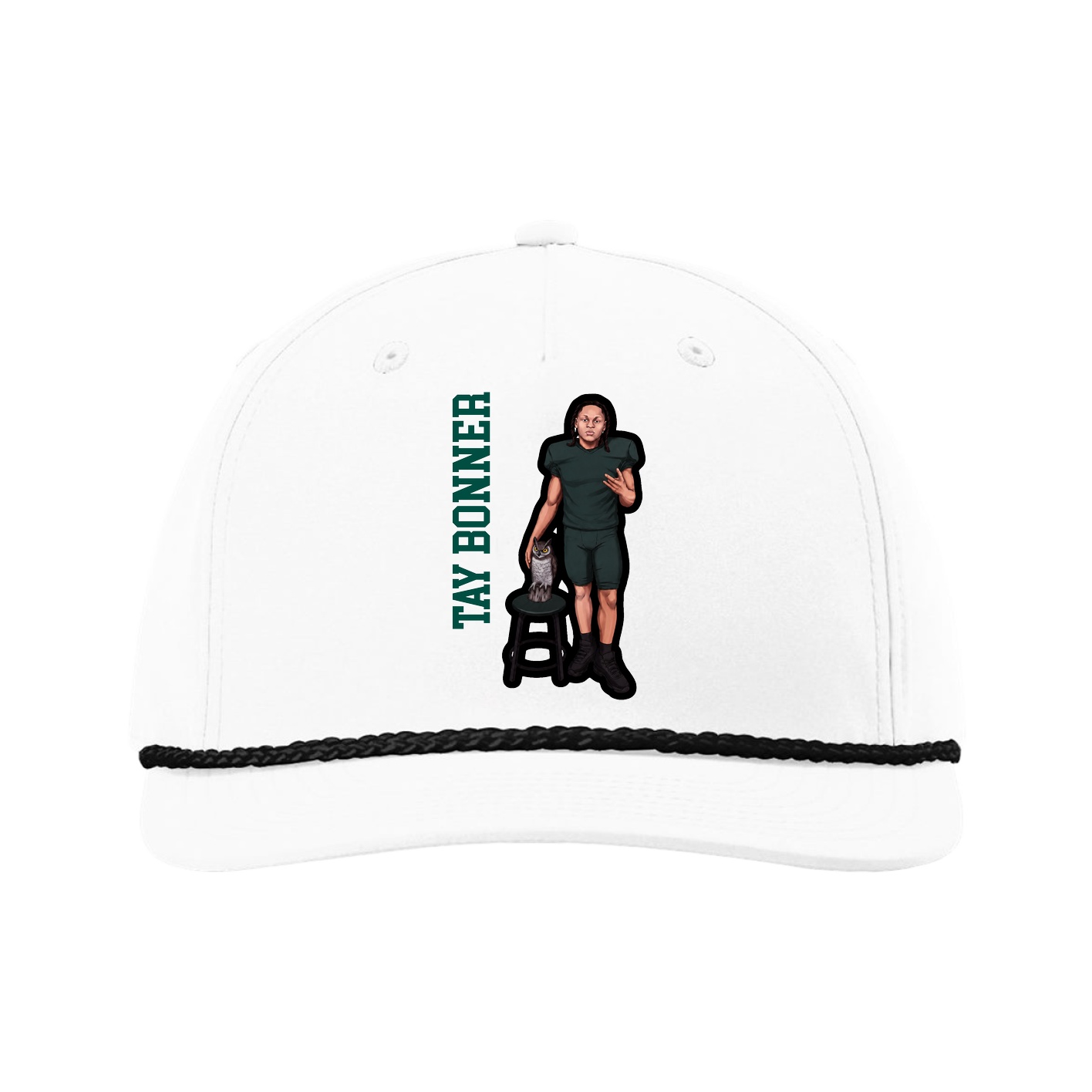 Five-Panel Classic Rope Cap — Name Vertical in White