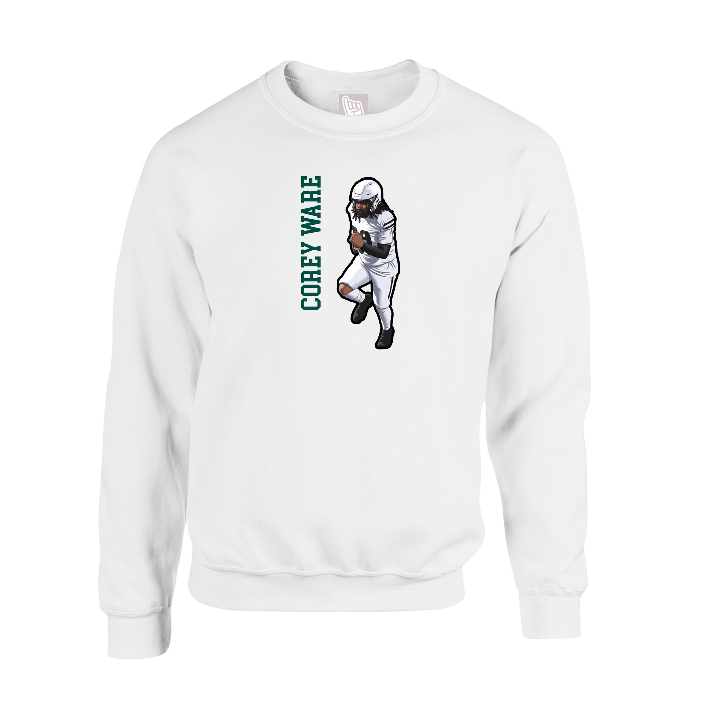 Fleece Crew — Name Vertical in White
