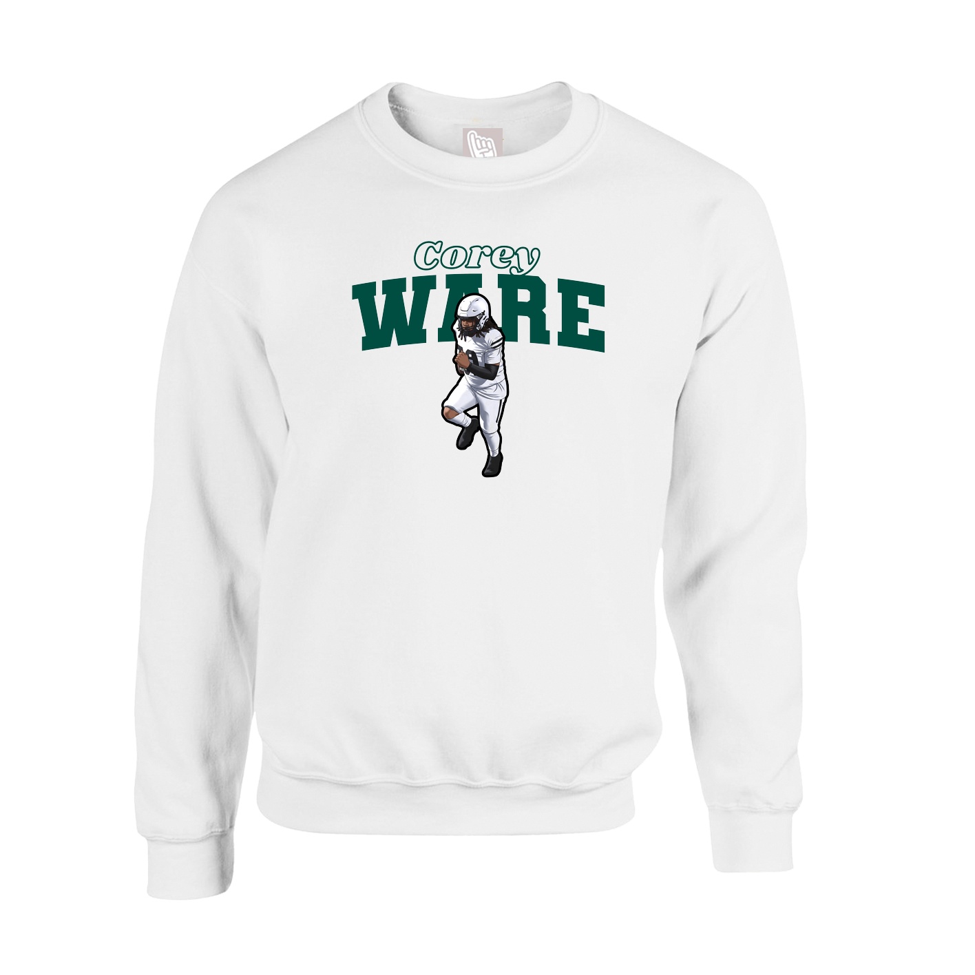 Fleece Crew — Name Arch in White