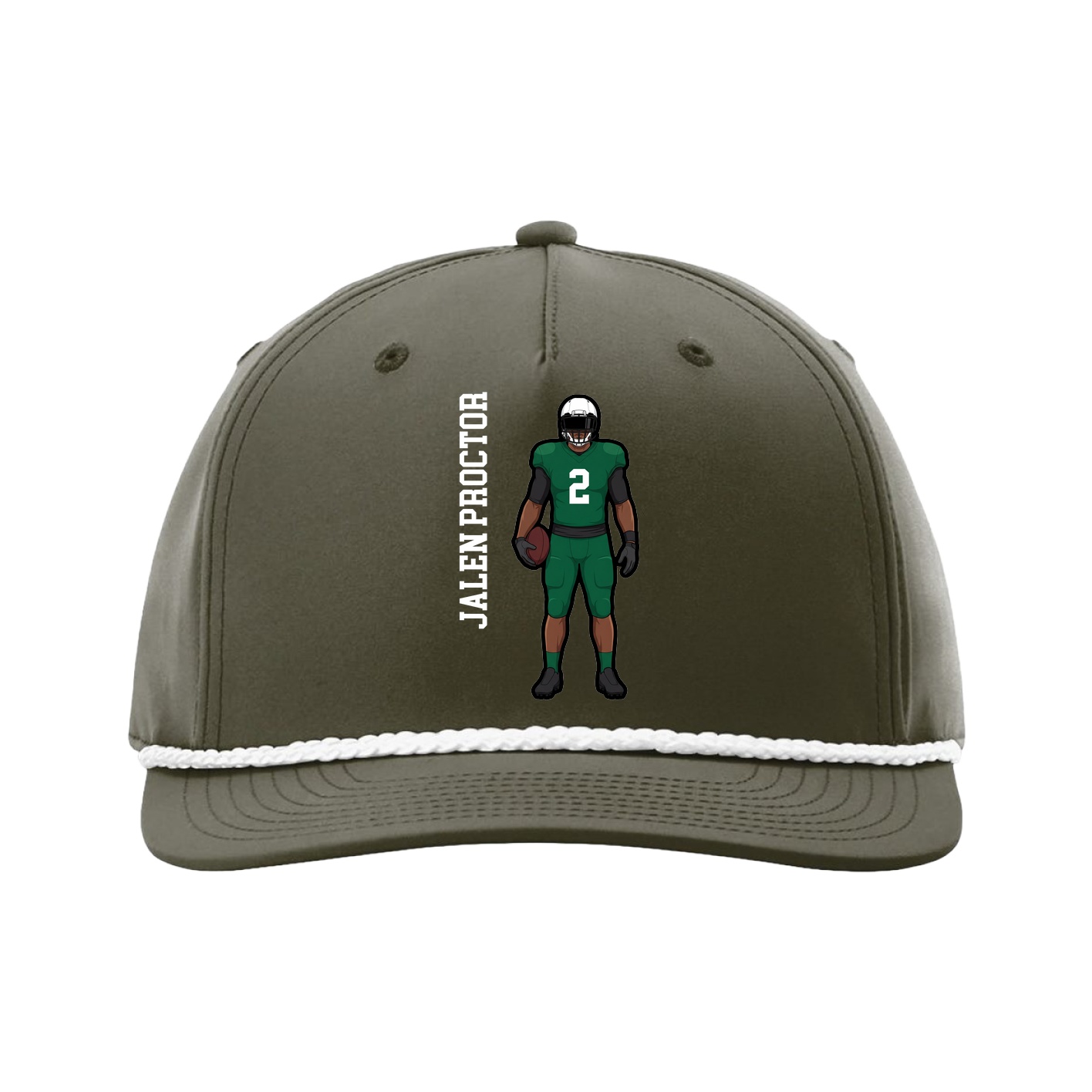 Five-Panel Classic Rope Cap — Name Vertical in Green