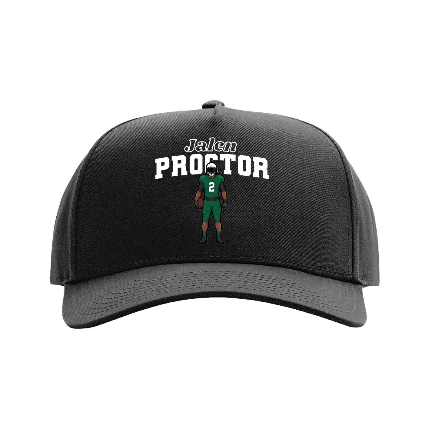 Full Fabric Five-Panel Champ Cap — Name Arch in Black