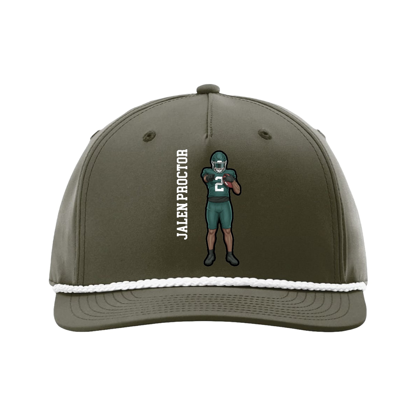 Five-Panel Classic Rope Cap — Name Vertical in Green