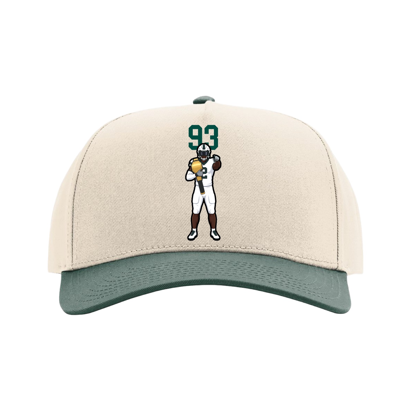 Full Fabric Five-Panel Champ Cap — Number Top in Cream/Green