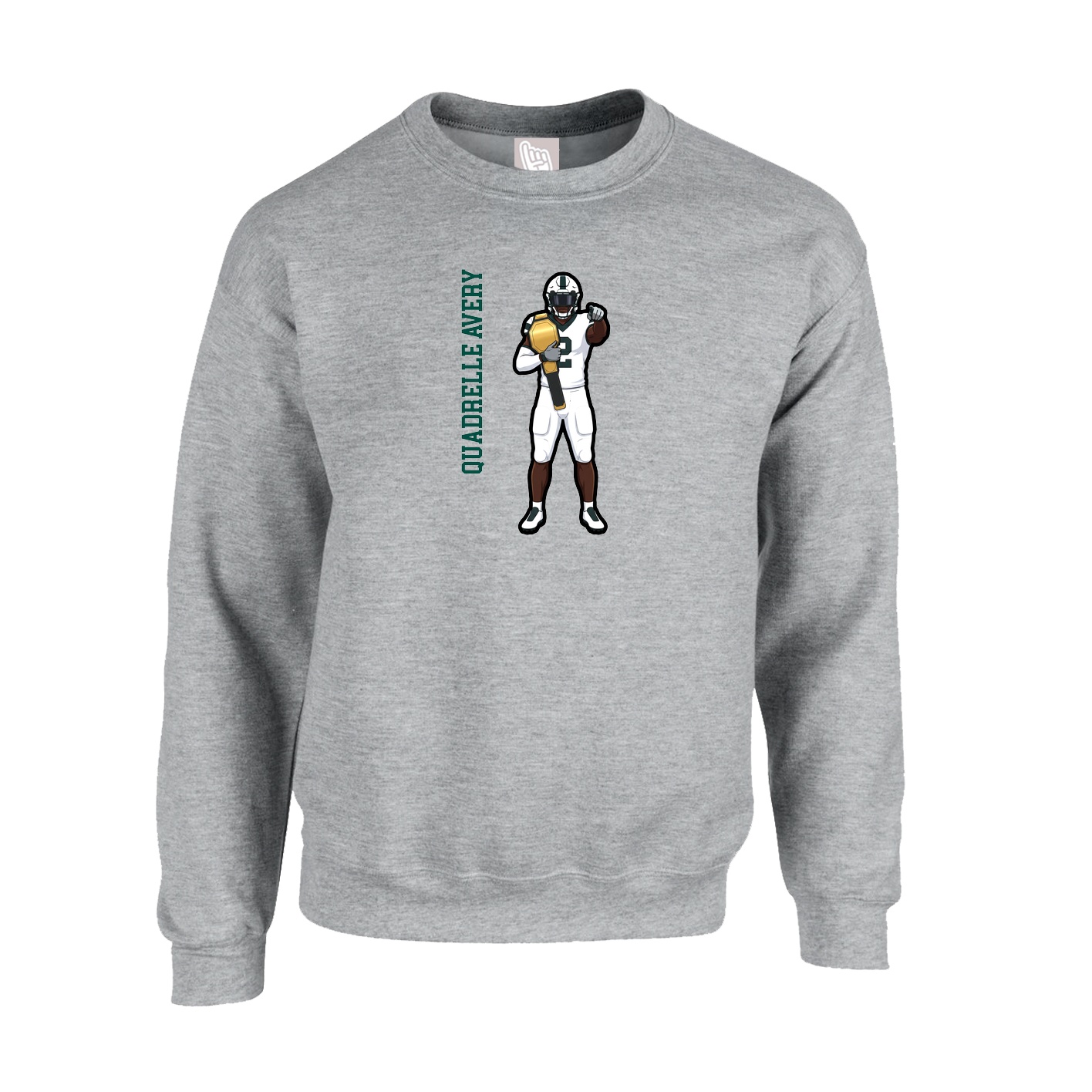 Fleece Crew — Name Vertical in Grey