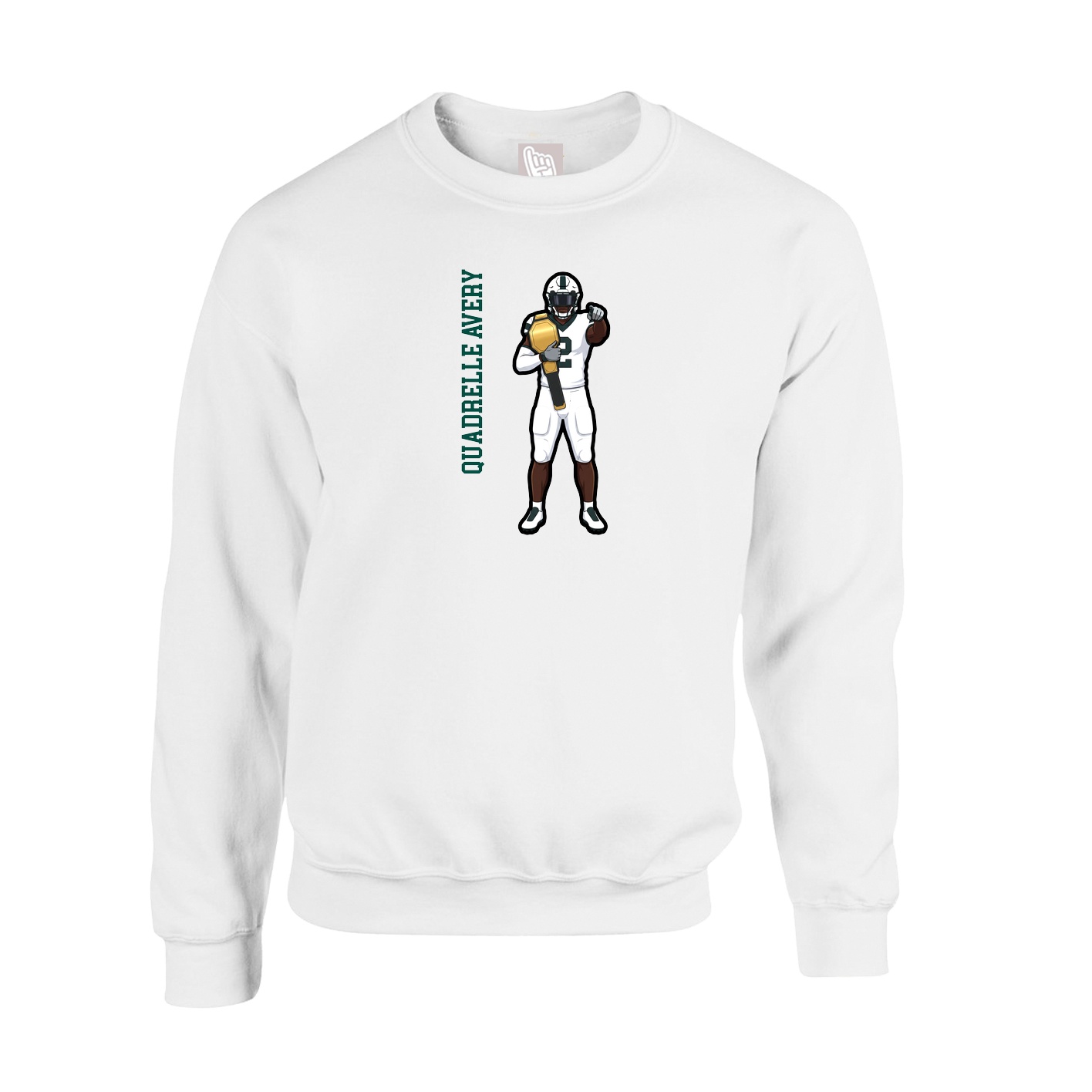 Fleece Crew — Name Vertical in White