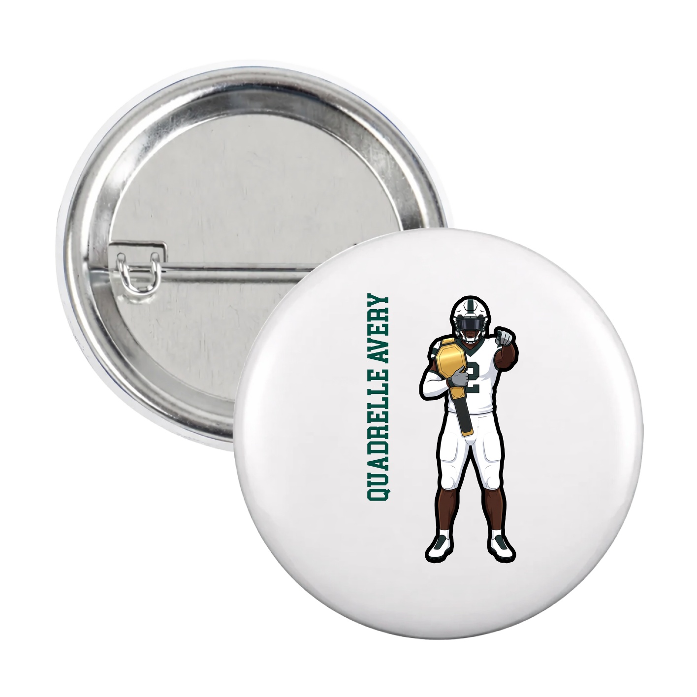 Game Day Button — Name Vertical in White