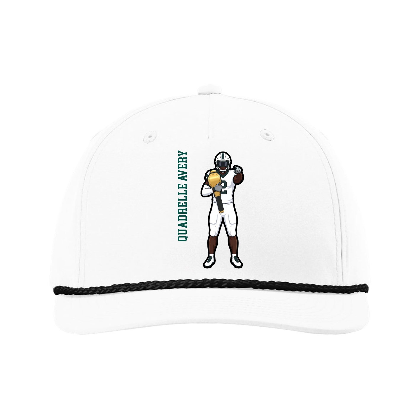 Five-Panel Classic Rope Cap — Name Vertical in White