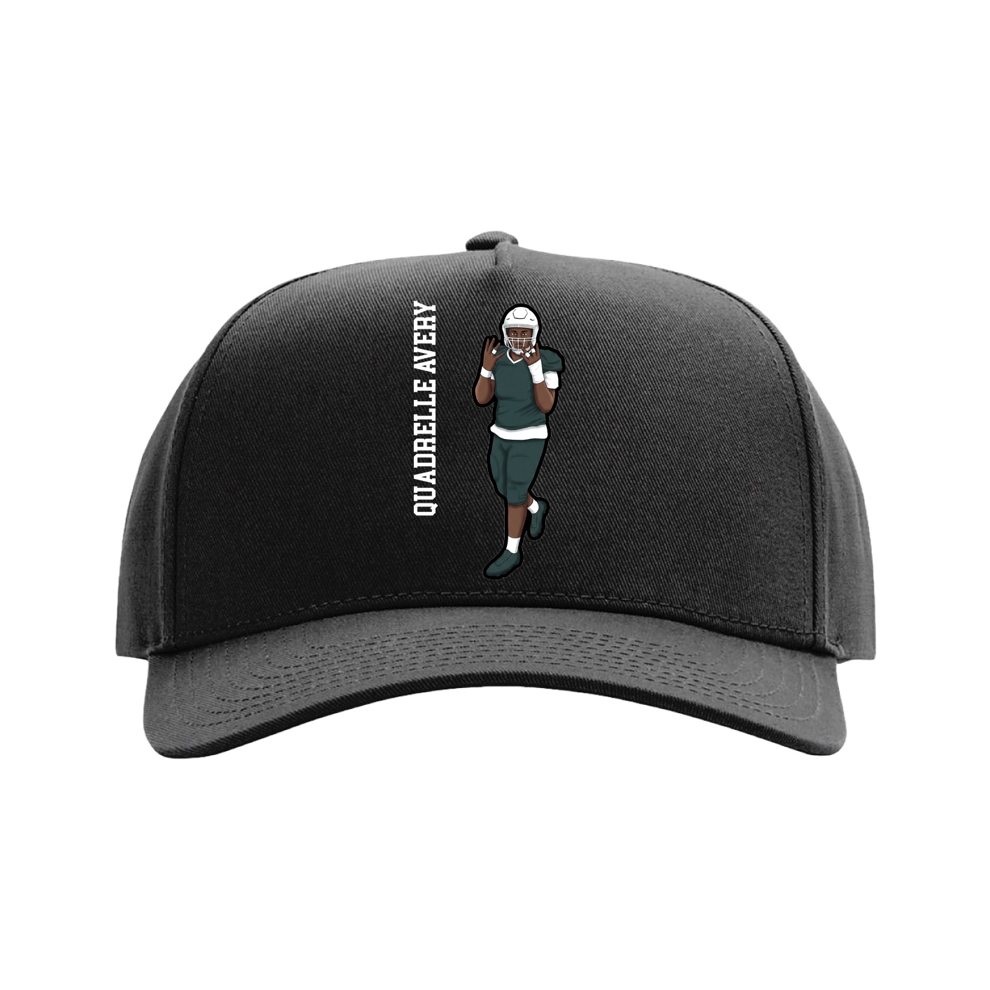 Full Fabric Five-Panel Champ Cap — Name Vertical in Black