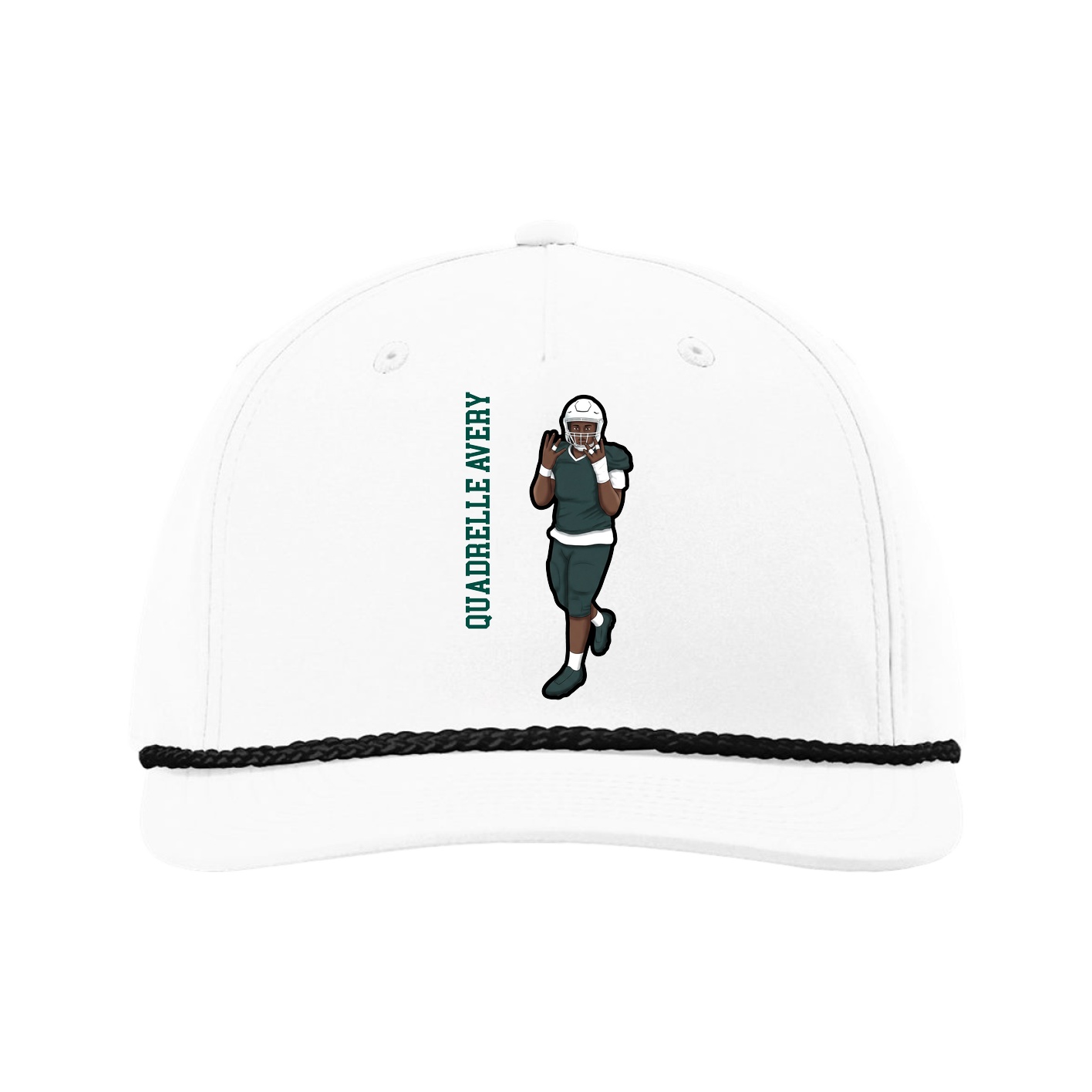 Five-Panel Classic Rope Cap — Name Vertical in White