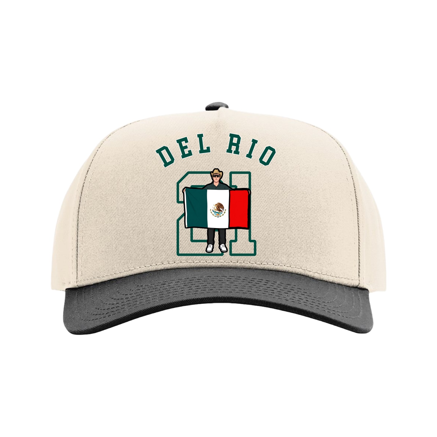 Full Fabric Five-Panel Champ Cap — Shirsey Arch in Cream/Black