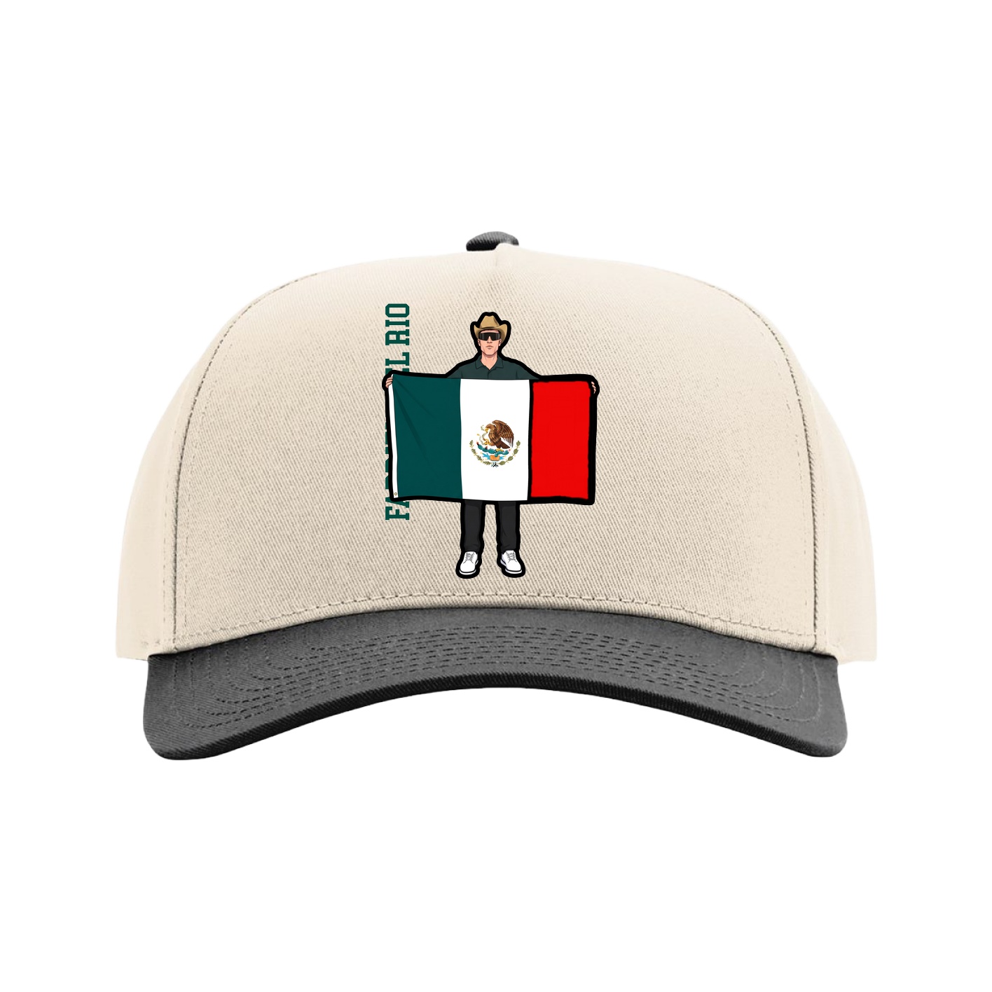 Full Fabric Five-Panel Champ Cap — Name Vertical in Cream/Black