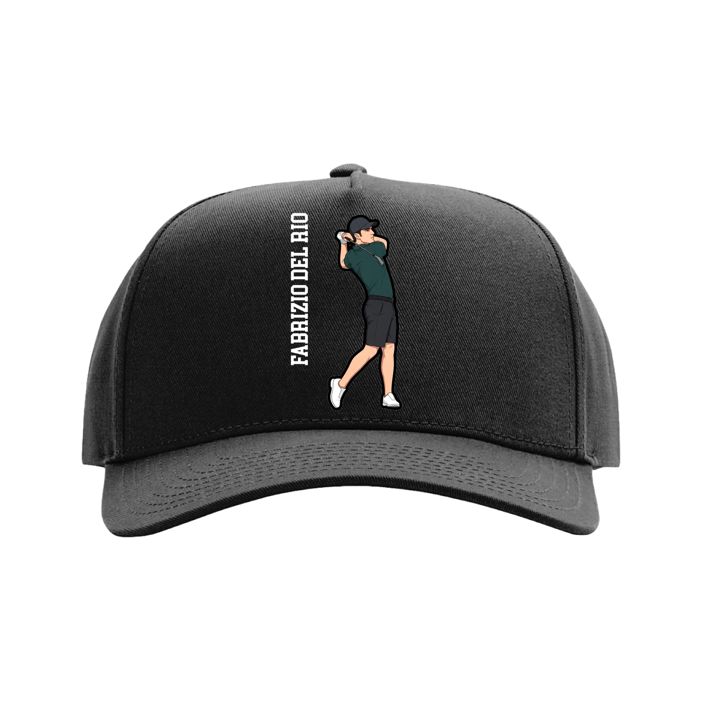 Full Fabric Five-Panel Champ Cap — Name Vertical in Black