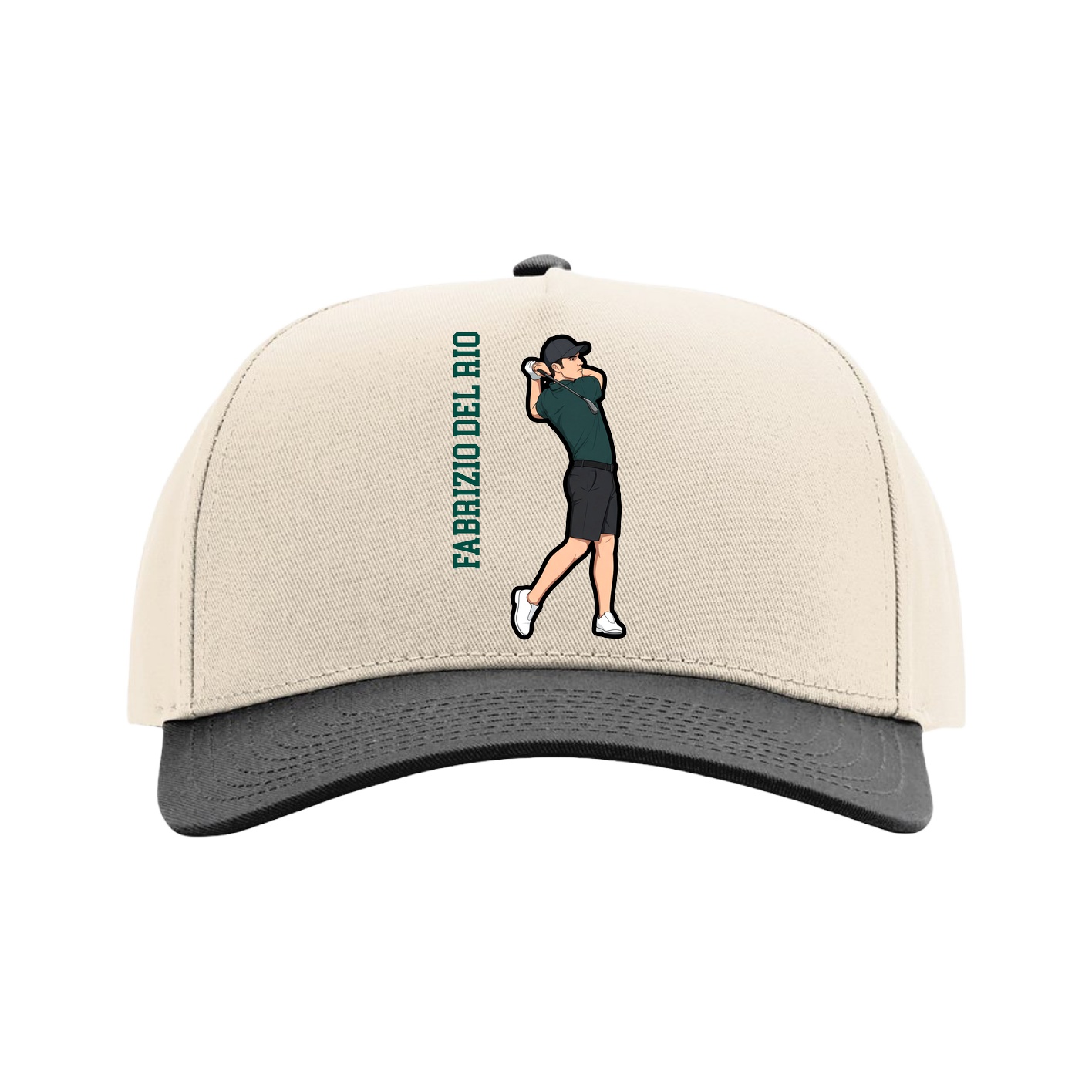 Full Fabric Five-Panel Champ Cap — Name Vertical in Cream/Black