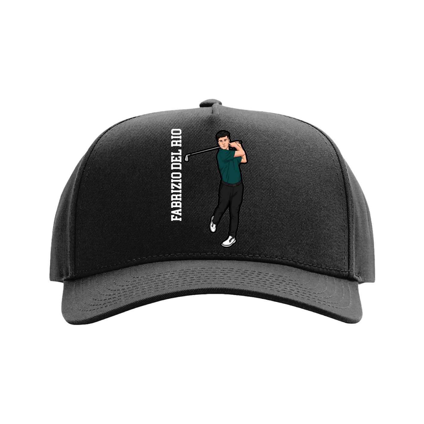 Full Fabric Five-Panel Champ Cap — Name Vertical in Black