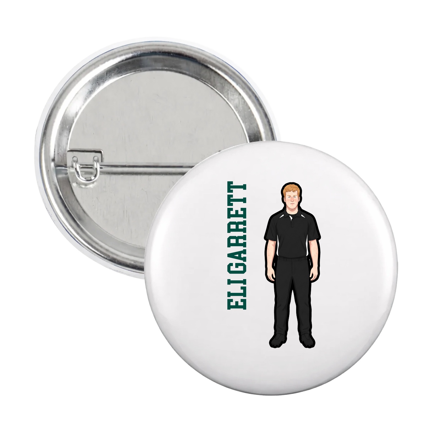 Game Day Button — Name Vertical in White