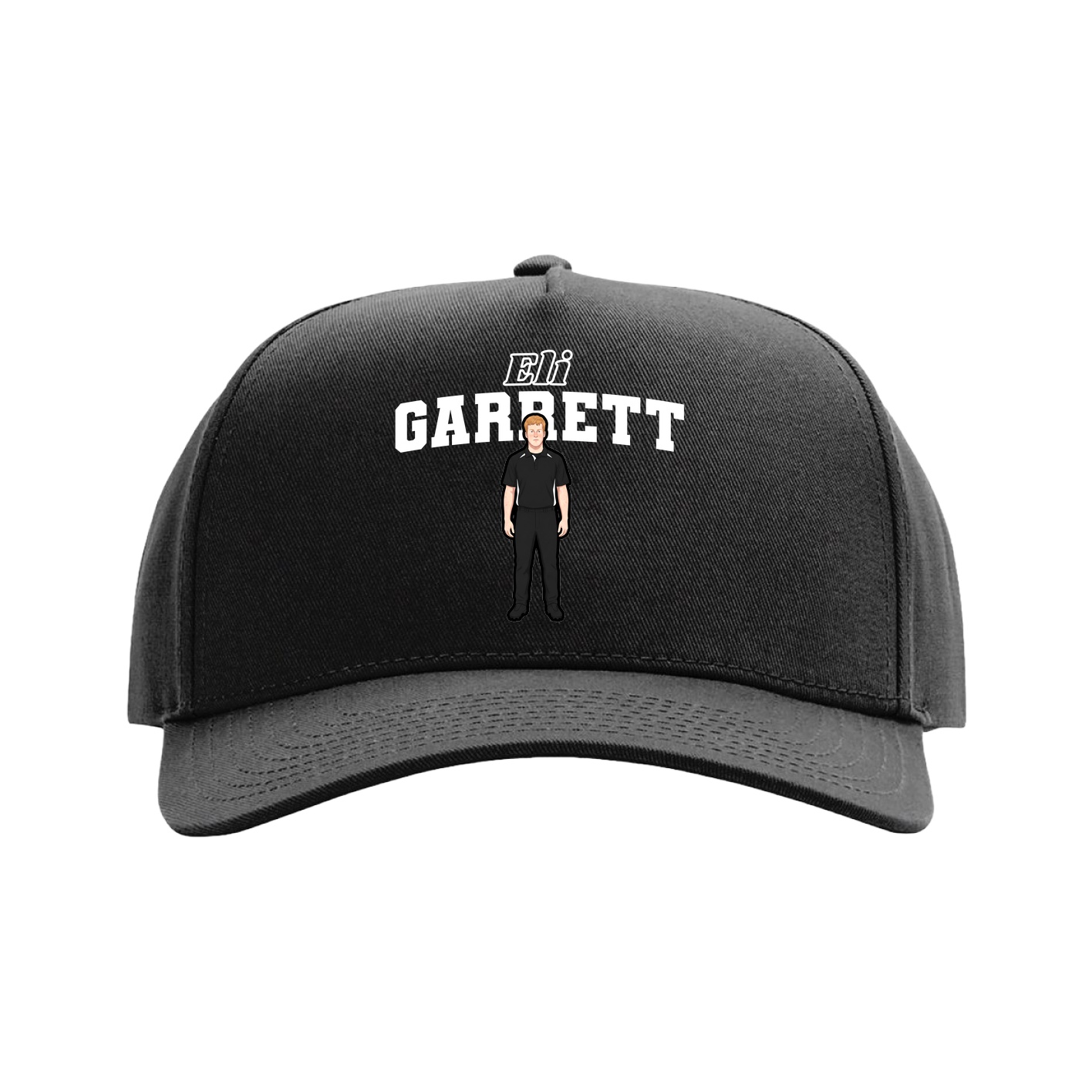 Full Fabric Five-Panel Champ Cap — Name Arch in Black