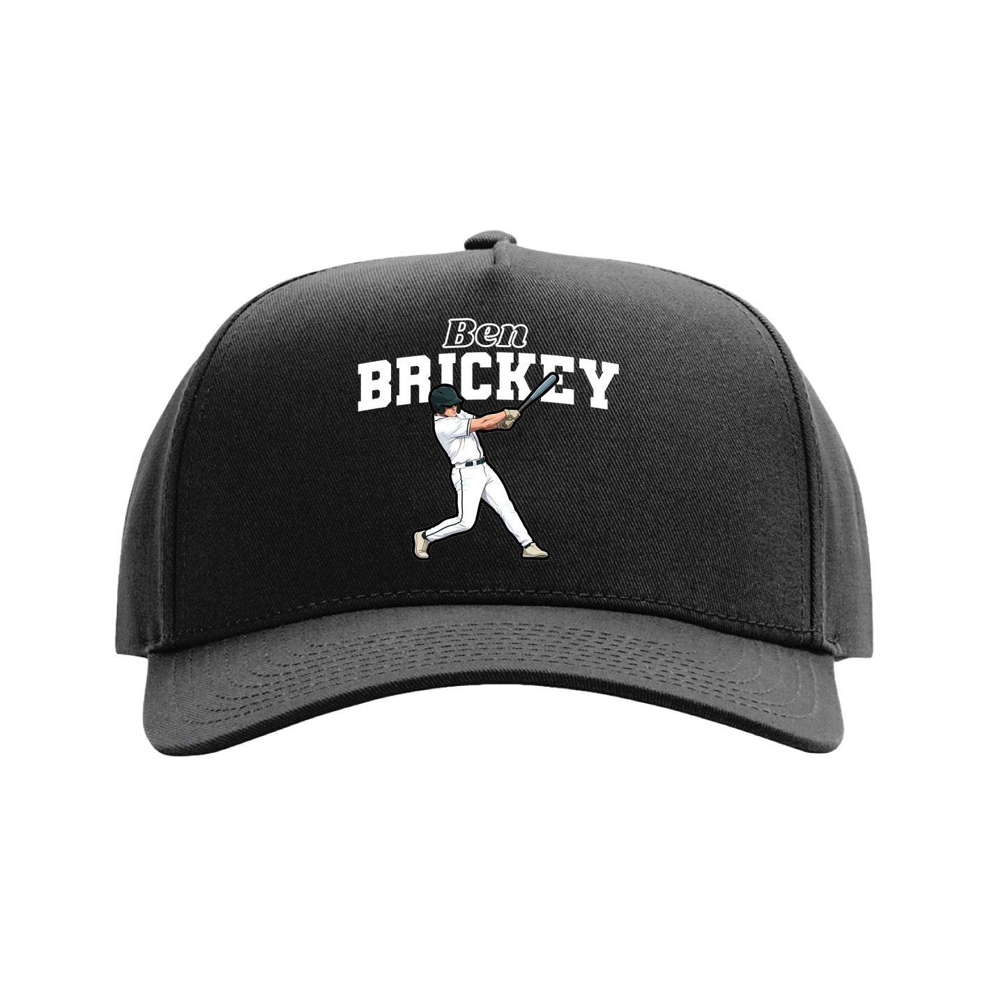 Full Fabric Five-Panel Champ Cap — Name Arch in Black