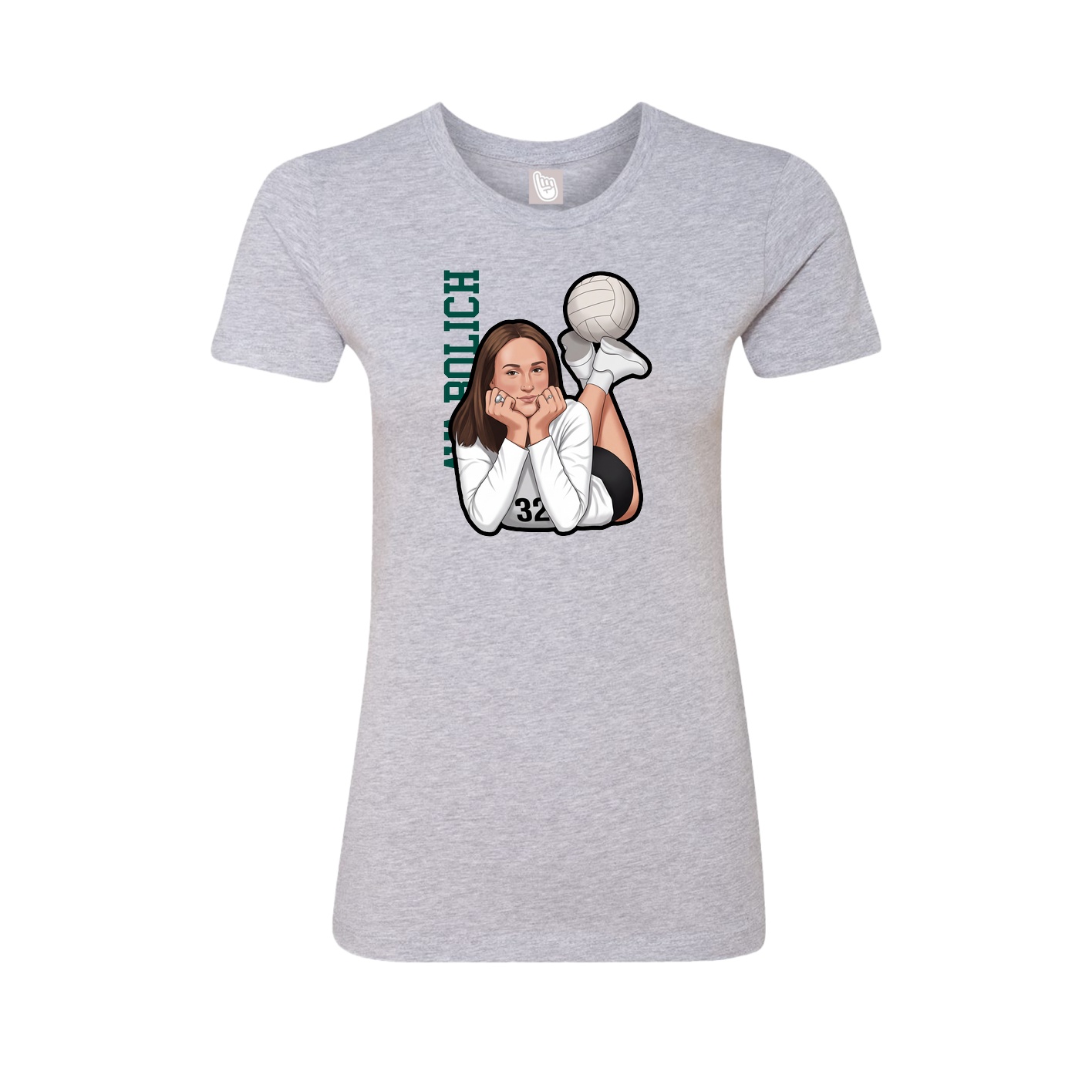 Fitted Women's Tee — Name Vertical in Grey