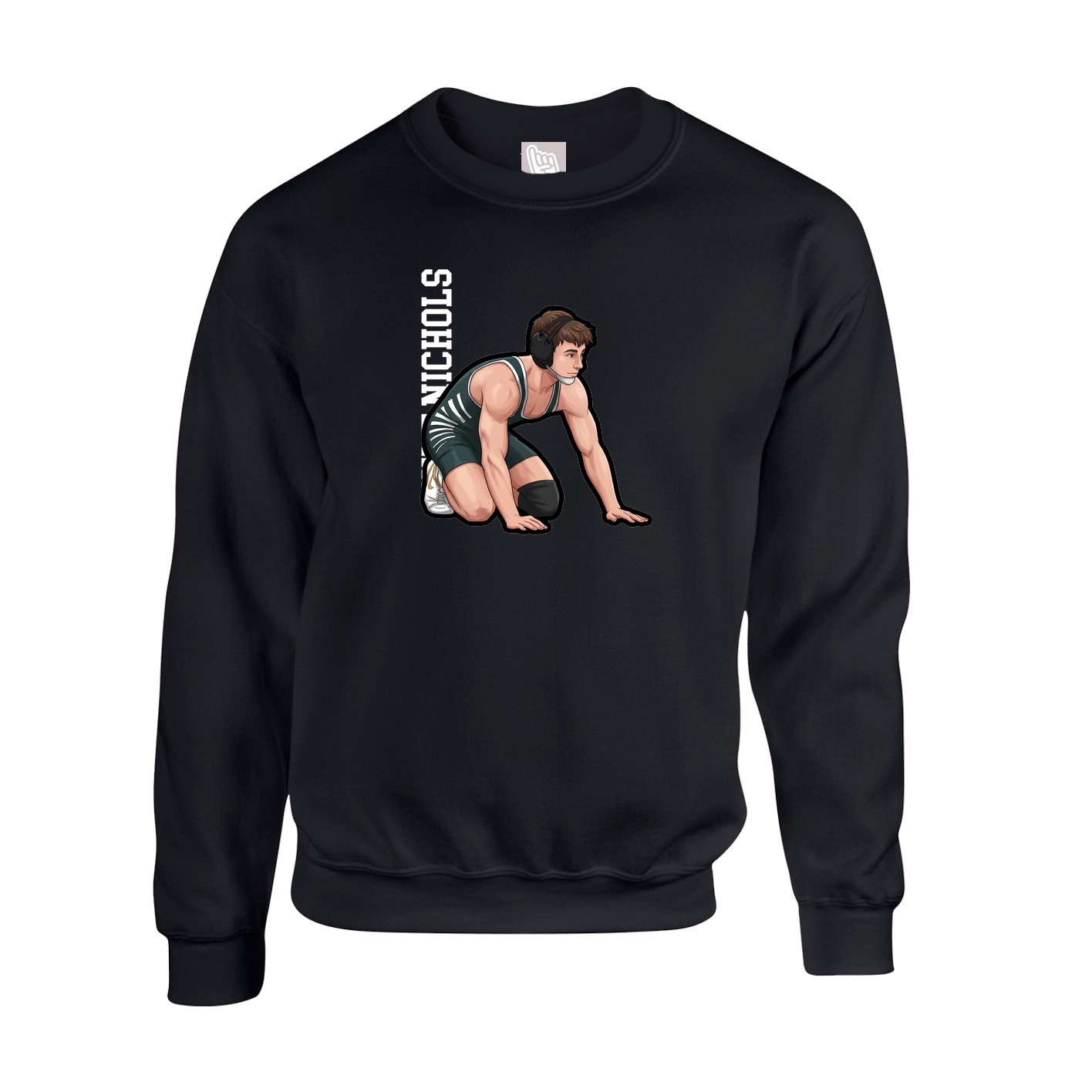 Fleece Crew — Name Vertical in Black