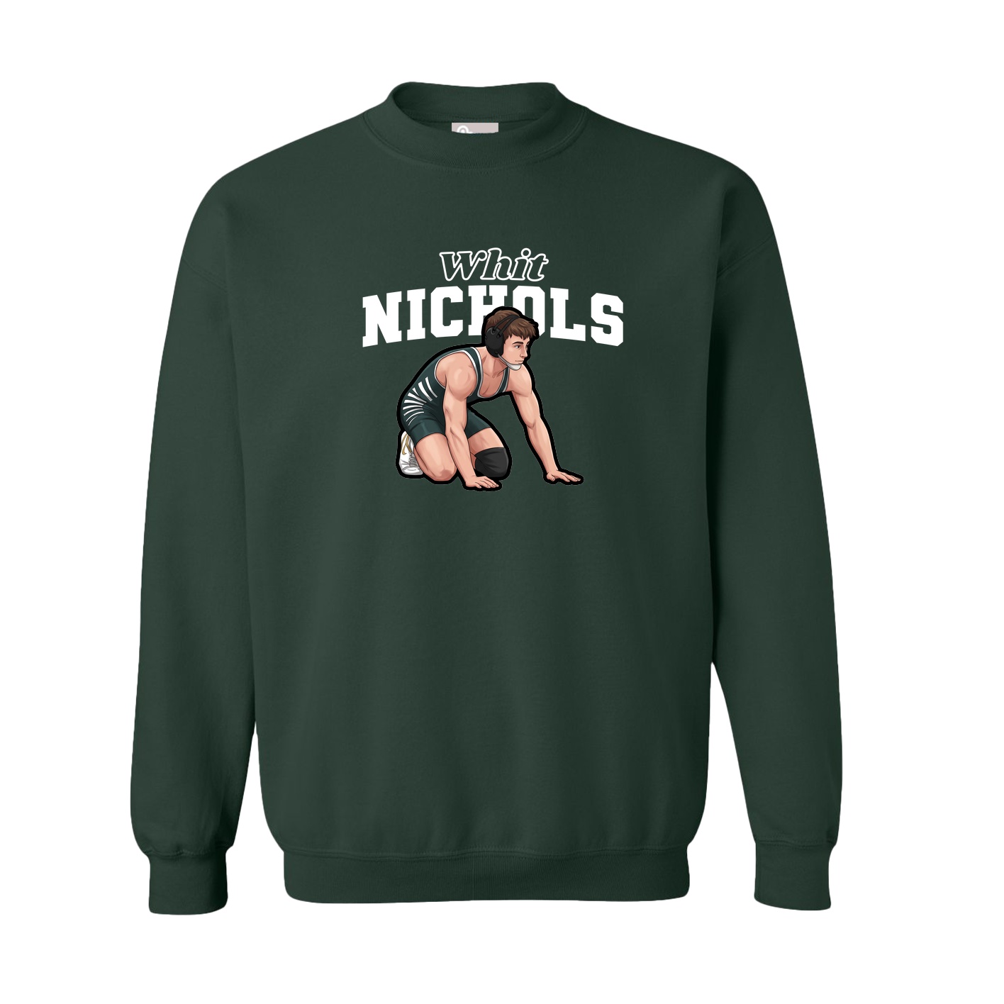 Fleece Crew — Name Arch in Green