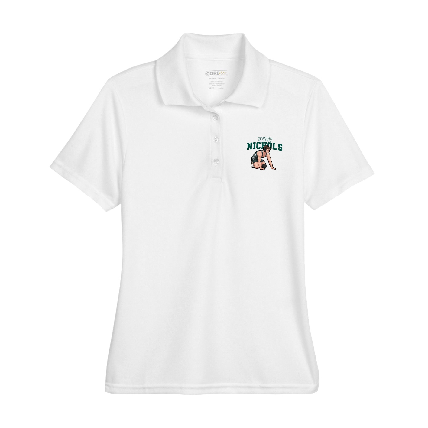 Womens Performance Polo — Name Arch in White