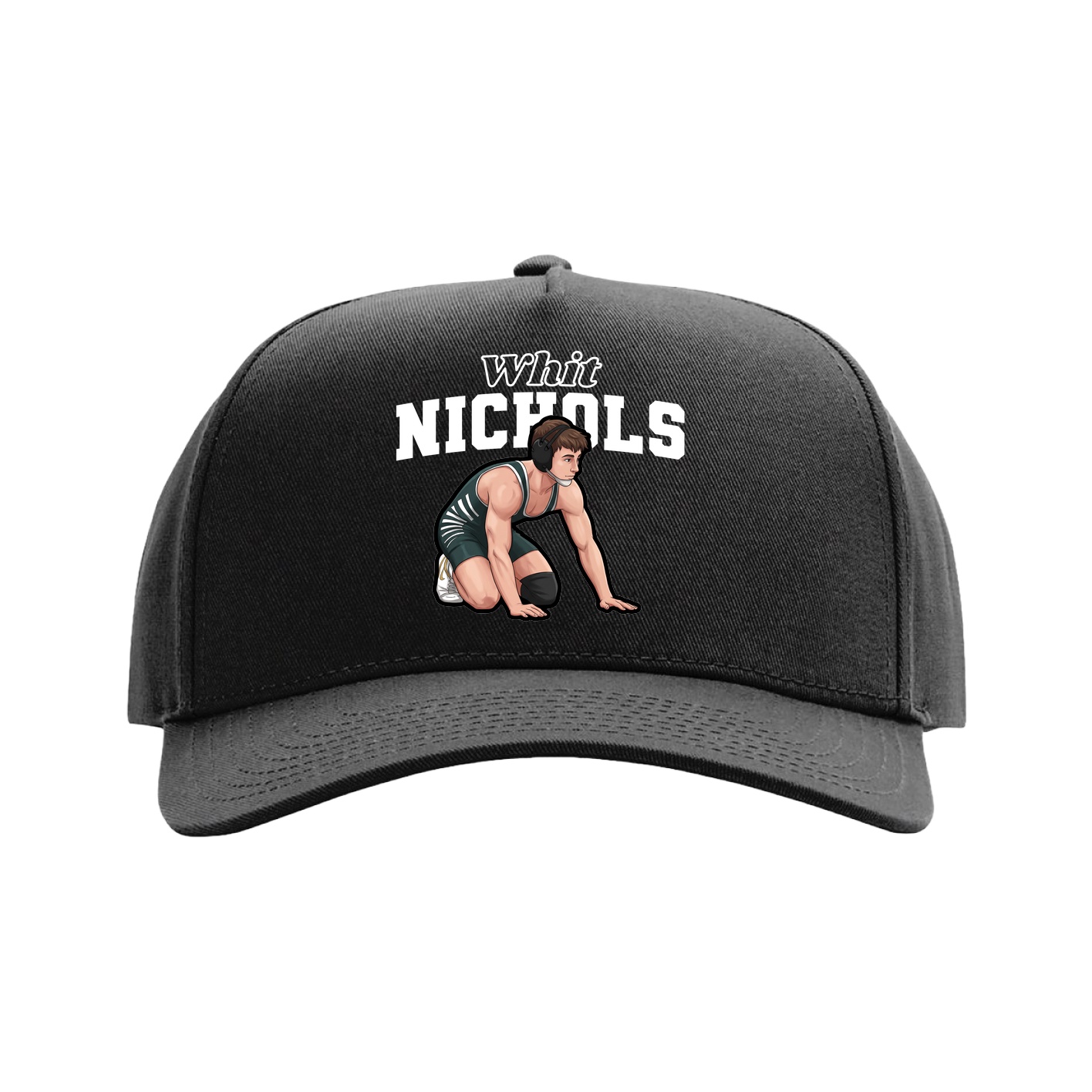 Full Fabric Five-Panel Champ Cap — Name Arch in Black