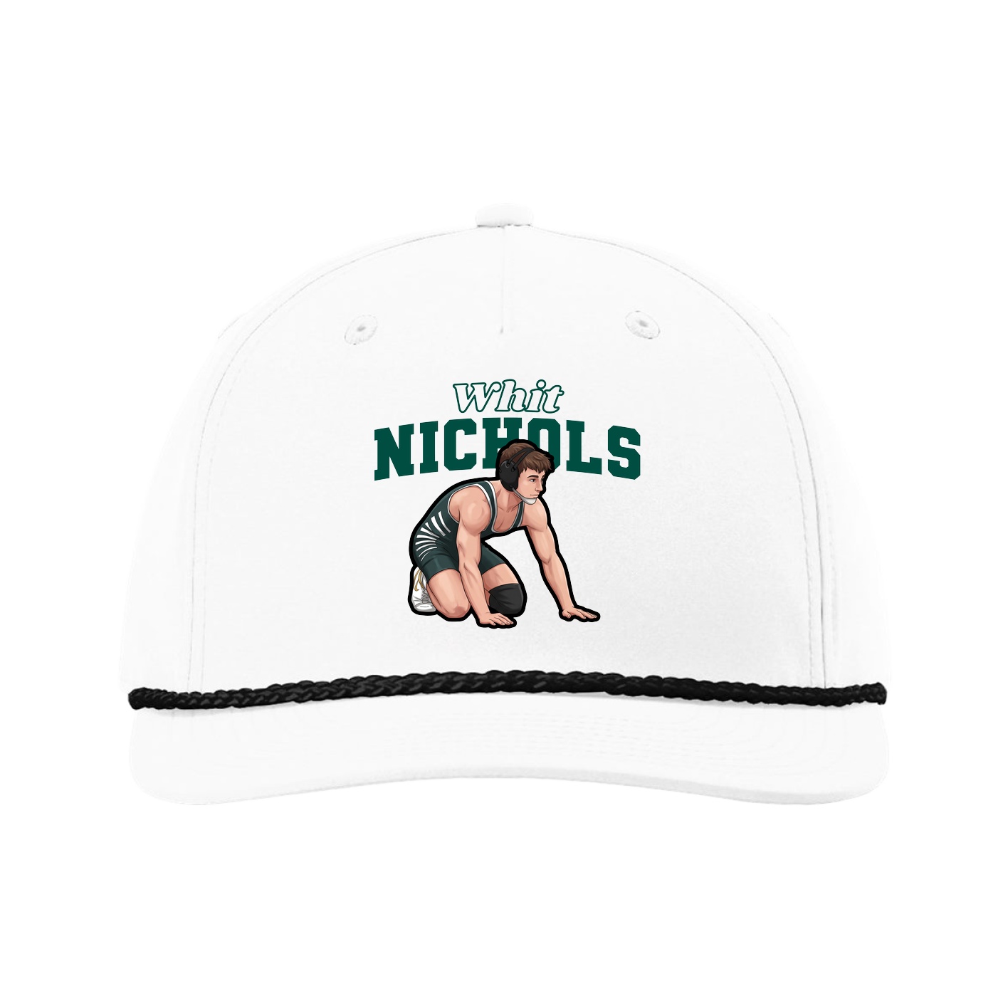 Five-Panel Classic Rope Cap — Name Arch in White