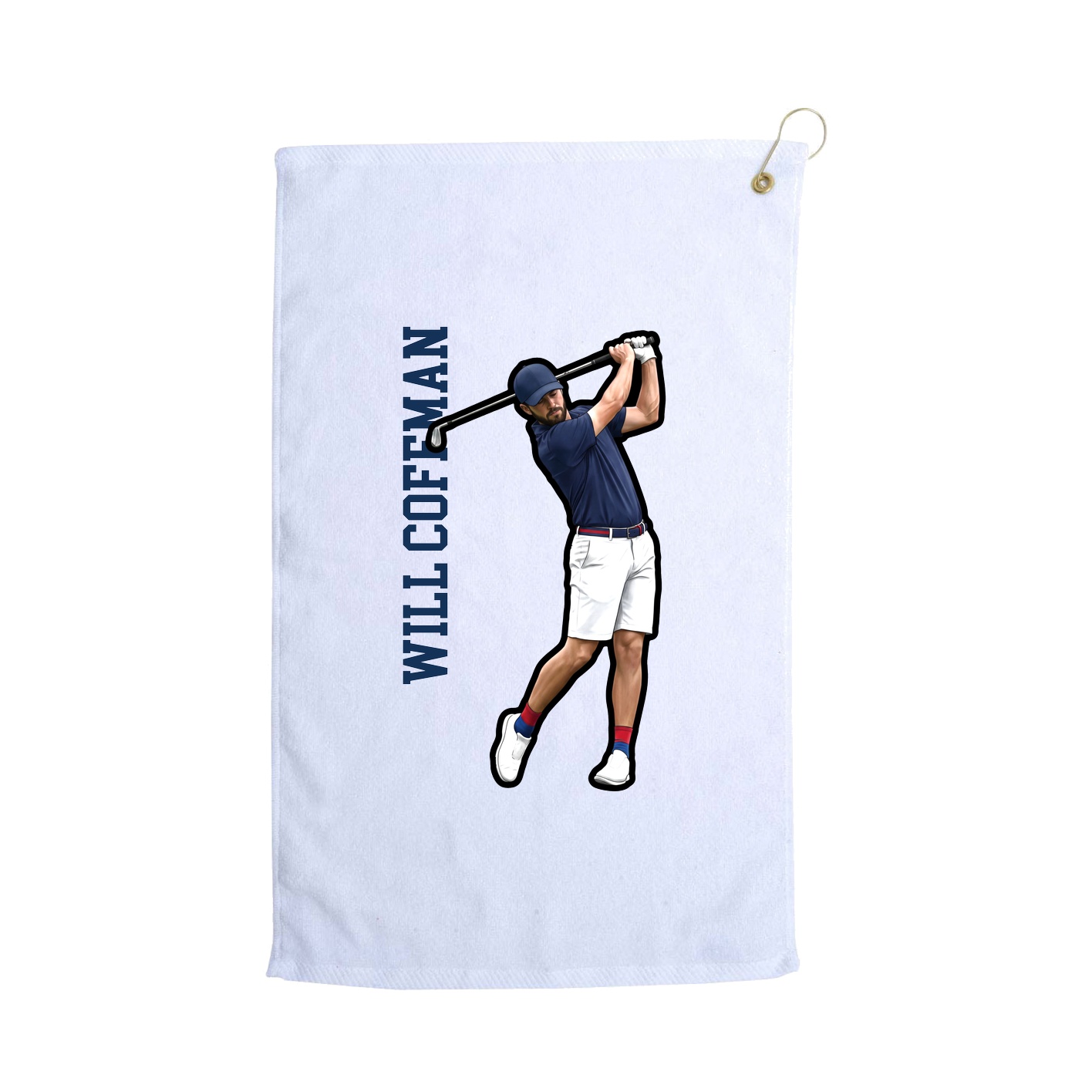 Golf Towel — Name Vertical in White