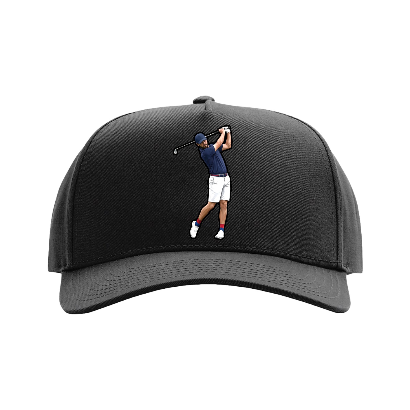Full Fabric Five-Panel Champ Cap — Name Vertical in Black