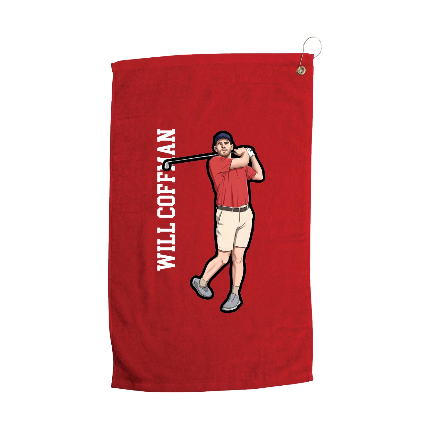 Golf Towel — Name Vertical in Red