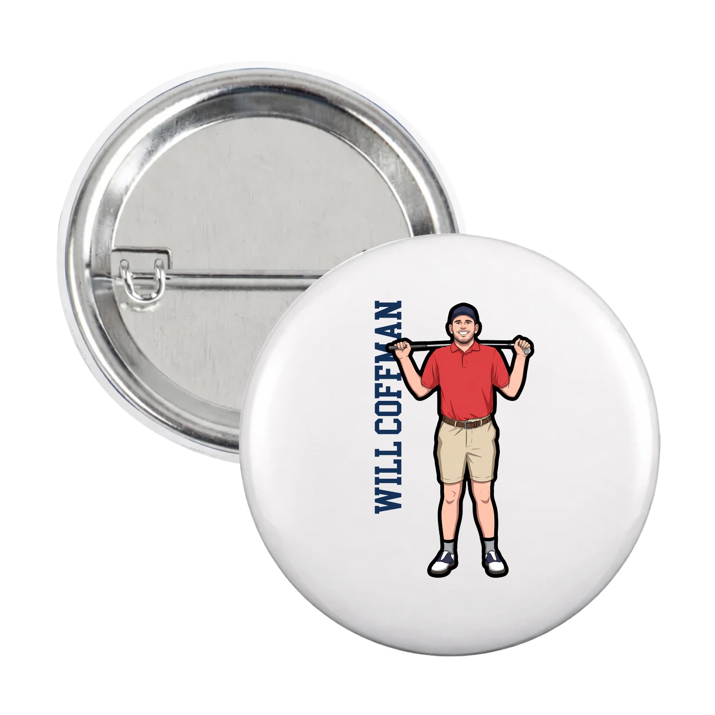 Game Day Button — Name Vertical in White