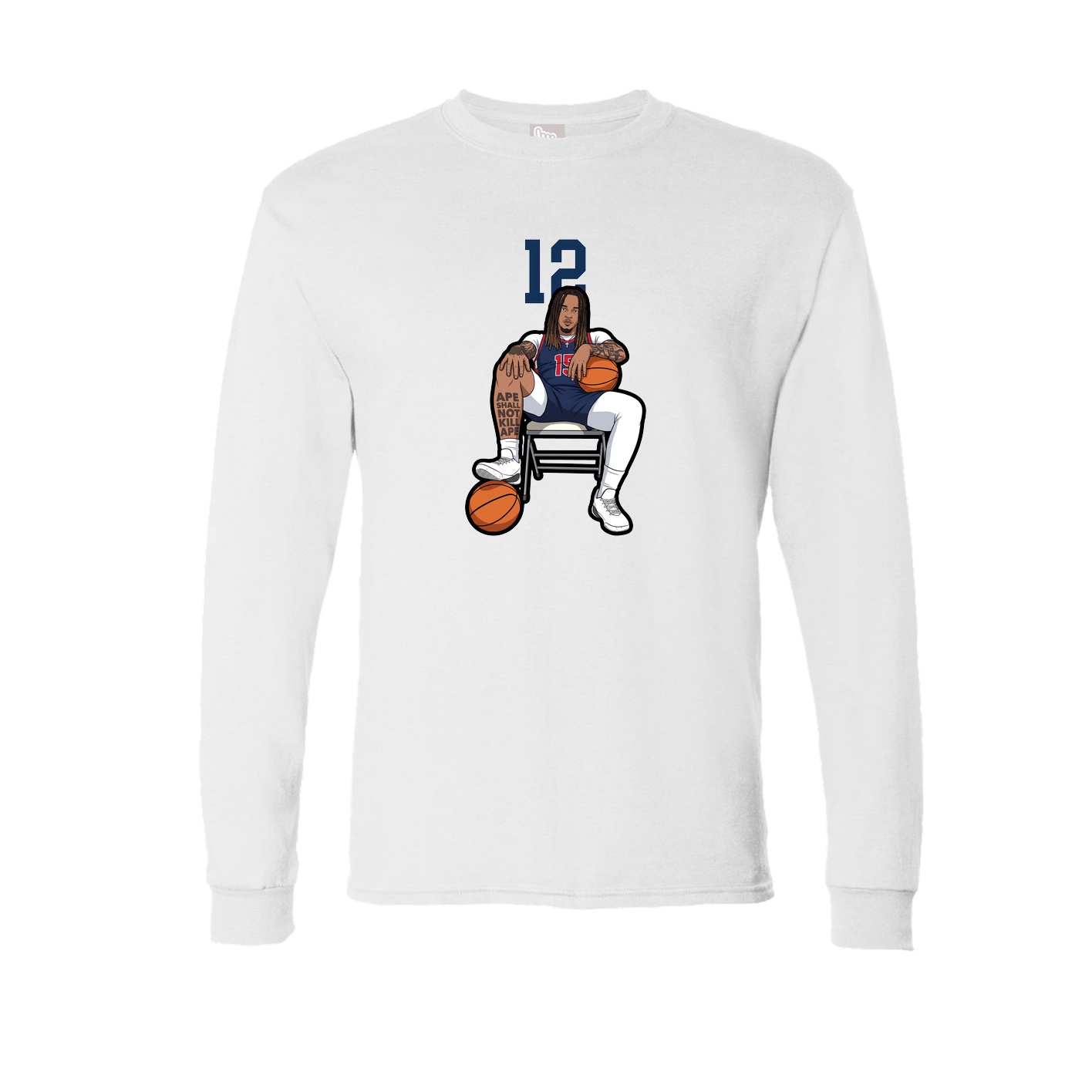 Long Sleeve Tee — Number Top in White