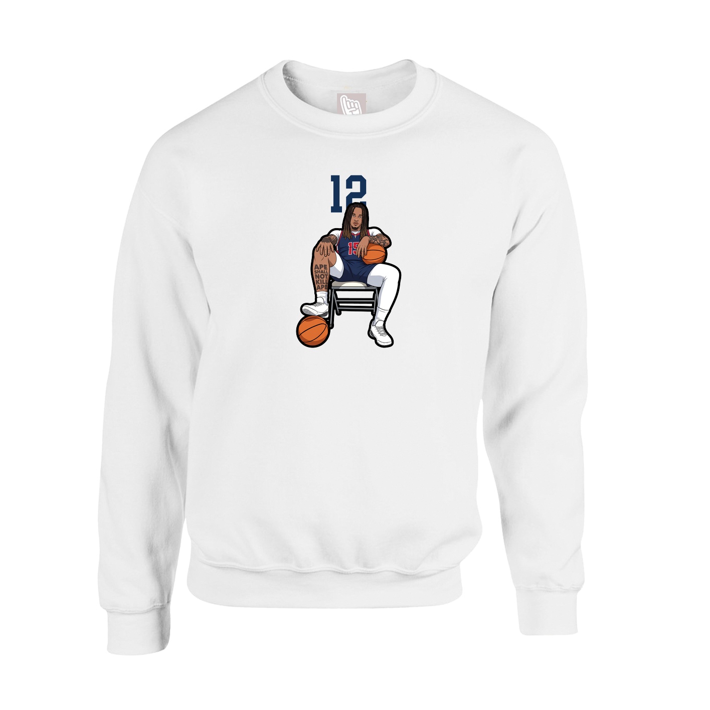 Fleece Crew — Number Top in White