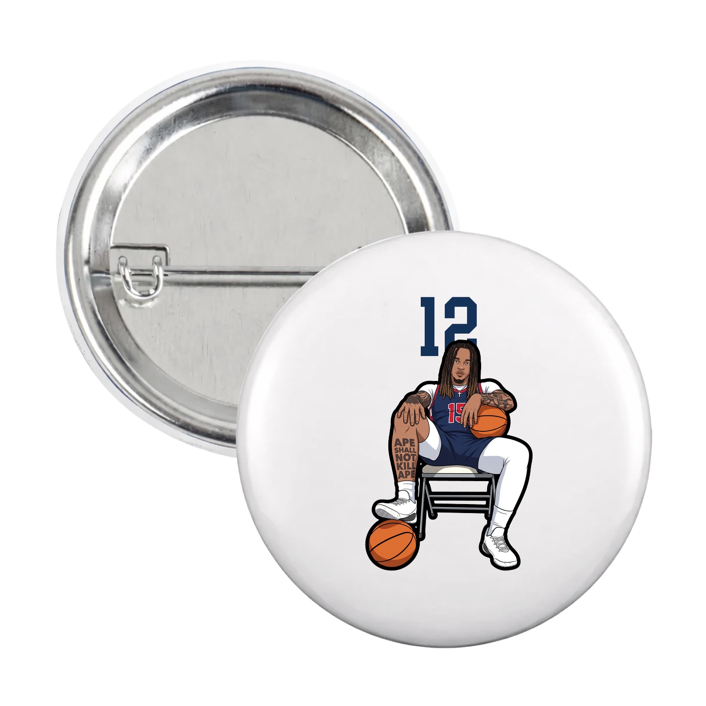 Game Day Button — Number Top in White