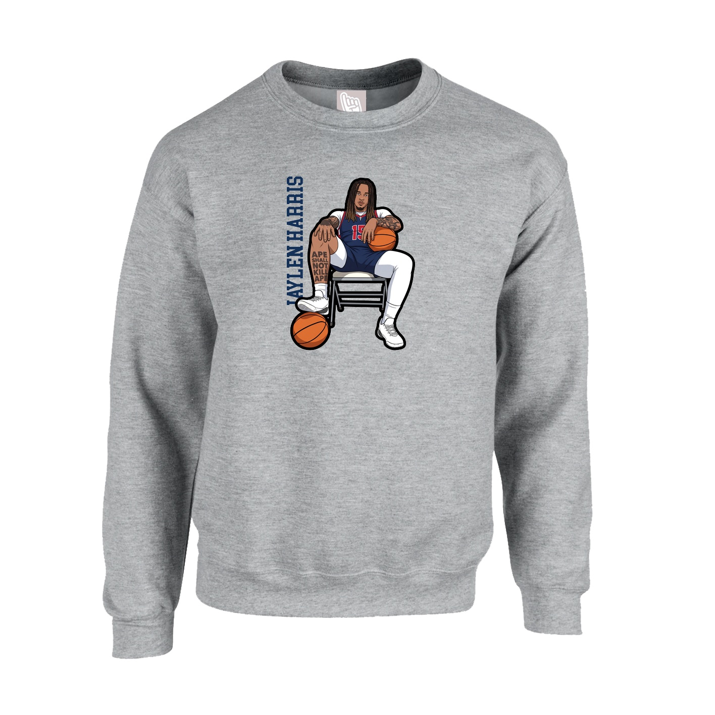 Fleece Crew — Name Vertical in Grey