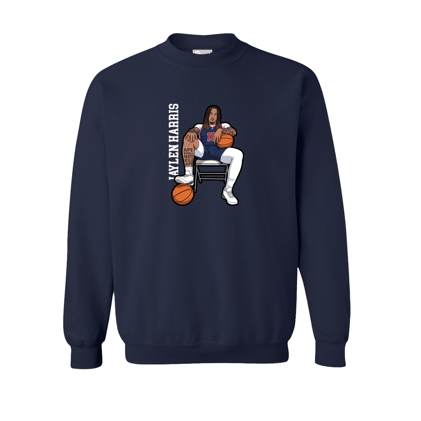 Fleece Crew — Name Vertical in Navy
