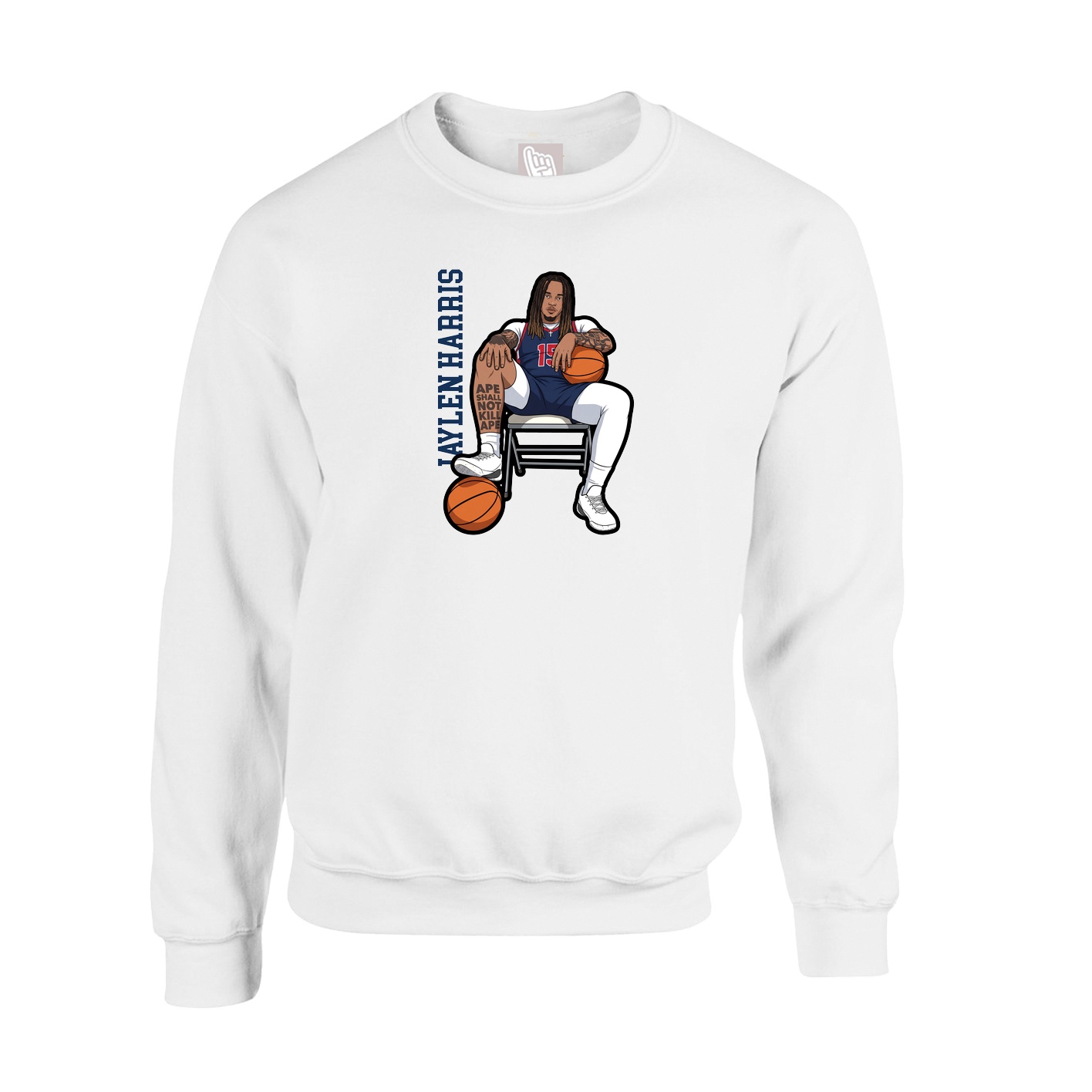 Fleece Crew — Name Vertical in White