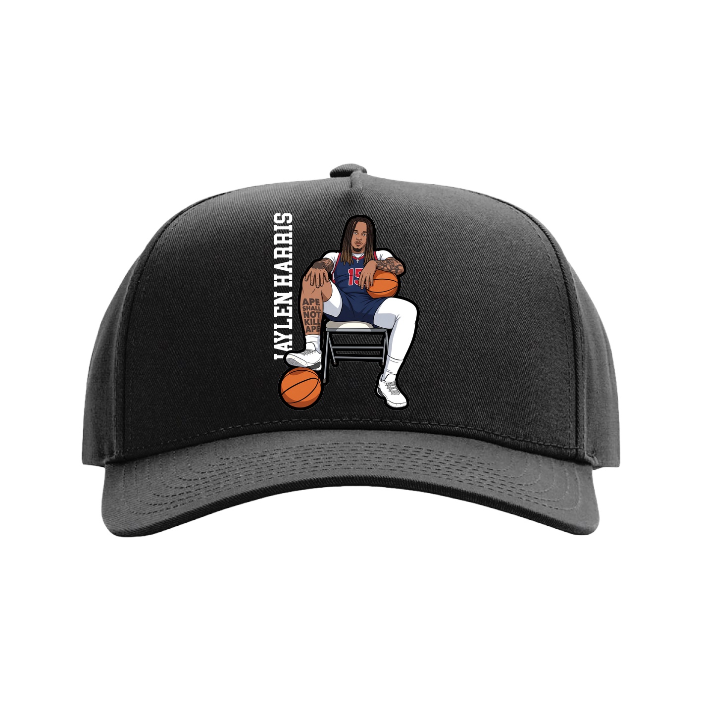 Full Fabric Five-Panel Champ Cap — Name Vertical in Black