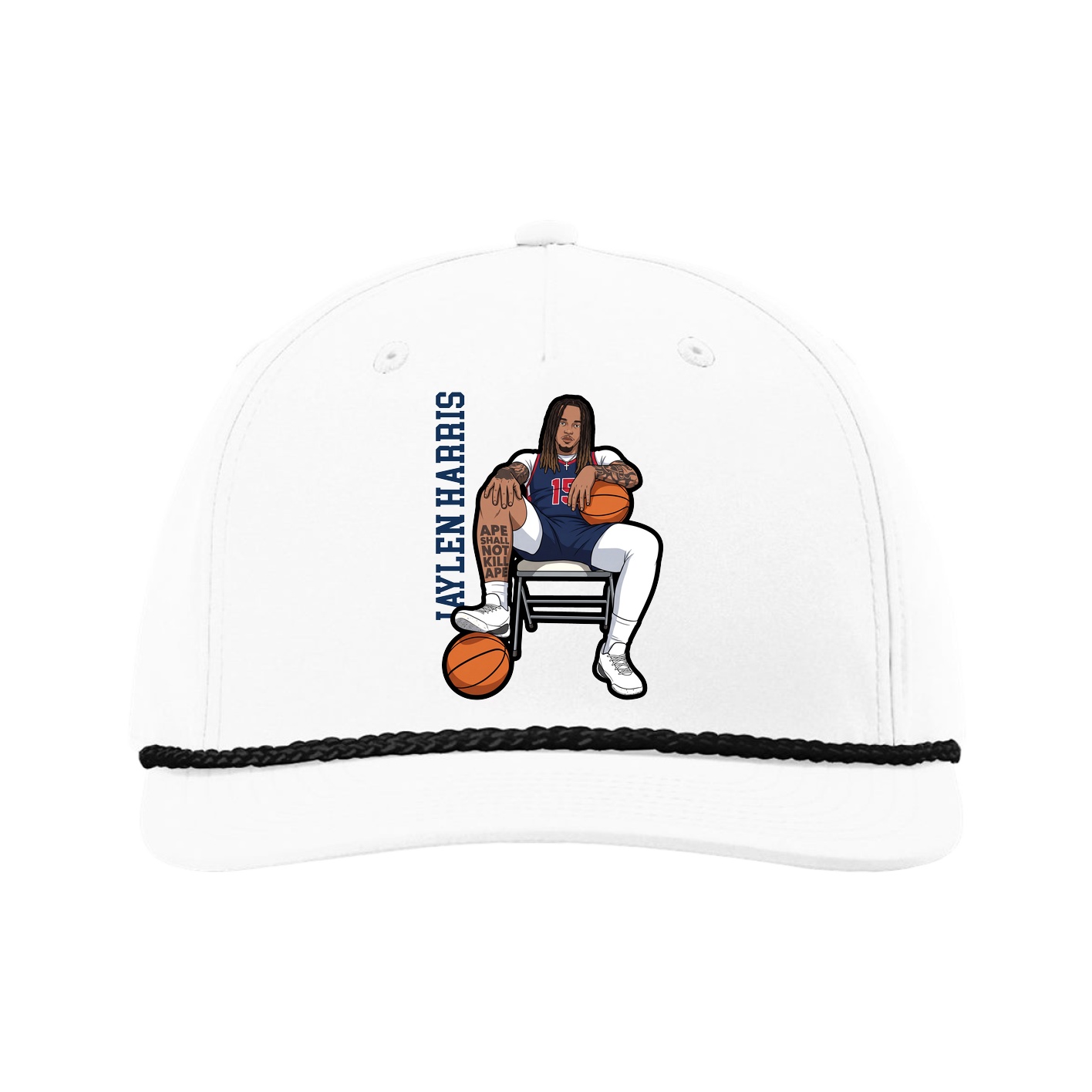 Five-Panel Classic Rope Cap — Name Vertical in White